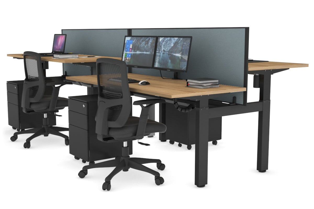Adjustable 4-Person H Bench Workstation with Black Frame - 1600L x 700W - Perfect for Office, Workshop, or Collaborative Workspaces