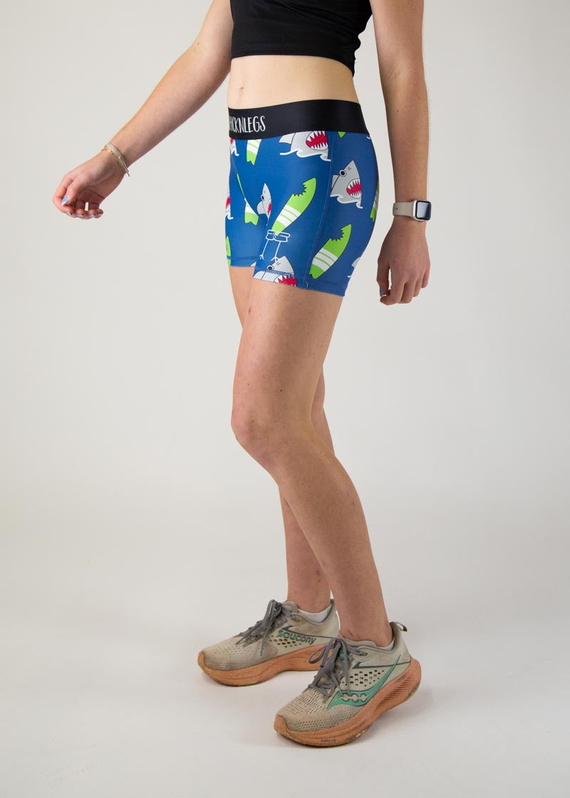 Women's High-Performance Blue Sharks 3 Race Compression Shorts - Moisture-Wicking, Breathable & Supportive for Running, Cycling & Workouts