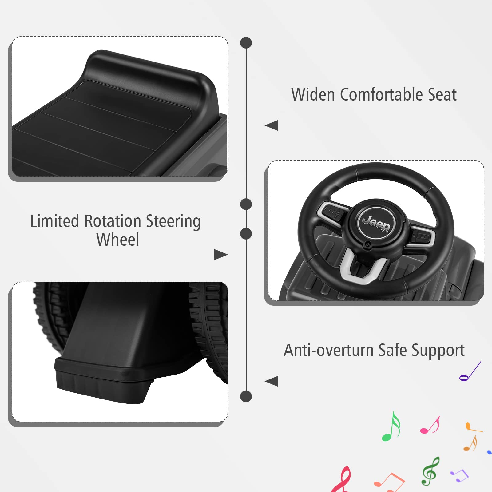 **INFANS Licensed Jeep Toddler Ride On Push Car with Engine Sound & Horn - Foot-to-Floor Sliding Baby Walker Toy with Under Seat Storage - Gift for Boys & Girls Ages 1.5-3 (Gray) - Perfect for Indoor & Outdoor Play, Birthday & Holiday Gifts**