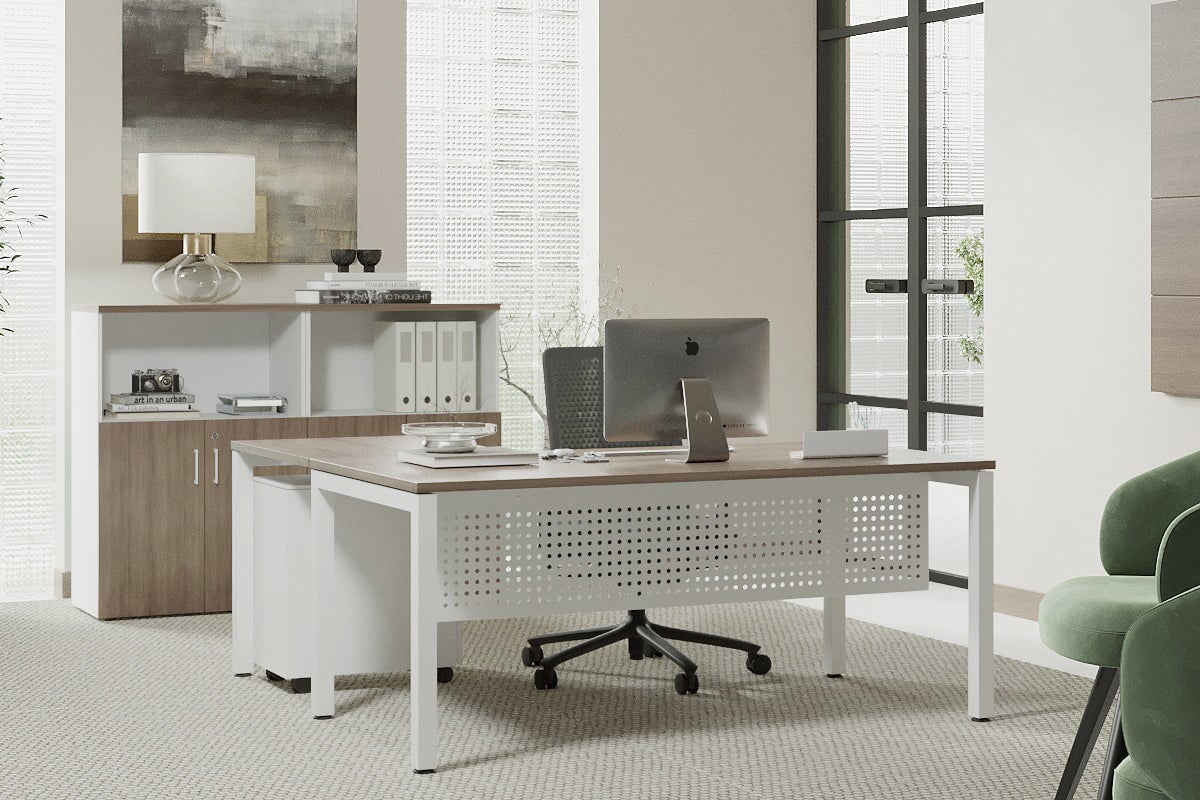 Quadro Square Legs L-Shaped Corner Office Desk - 1800L x 1800W with Cable Management Scallop | Perfect for Home Office, Gaming Setup & Workspace Organization