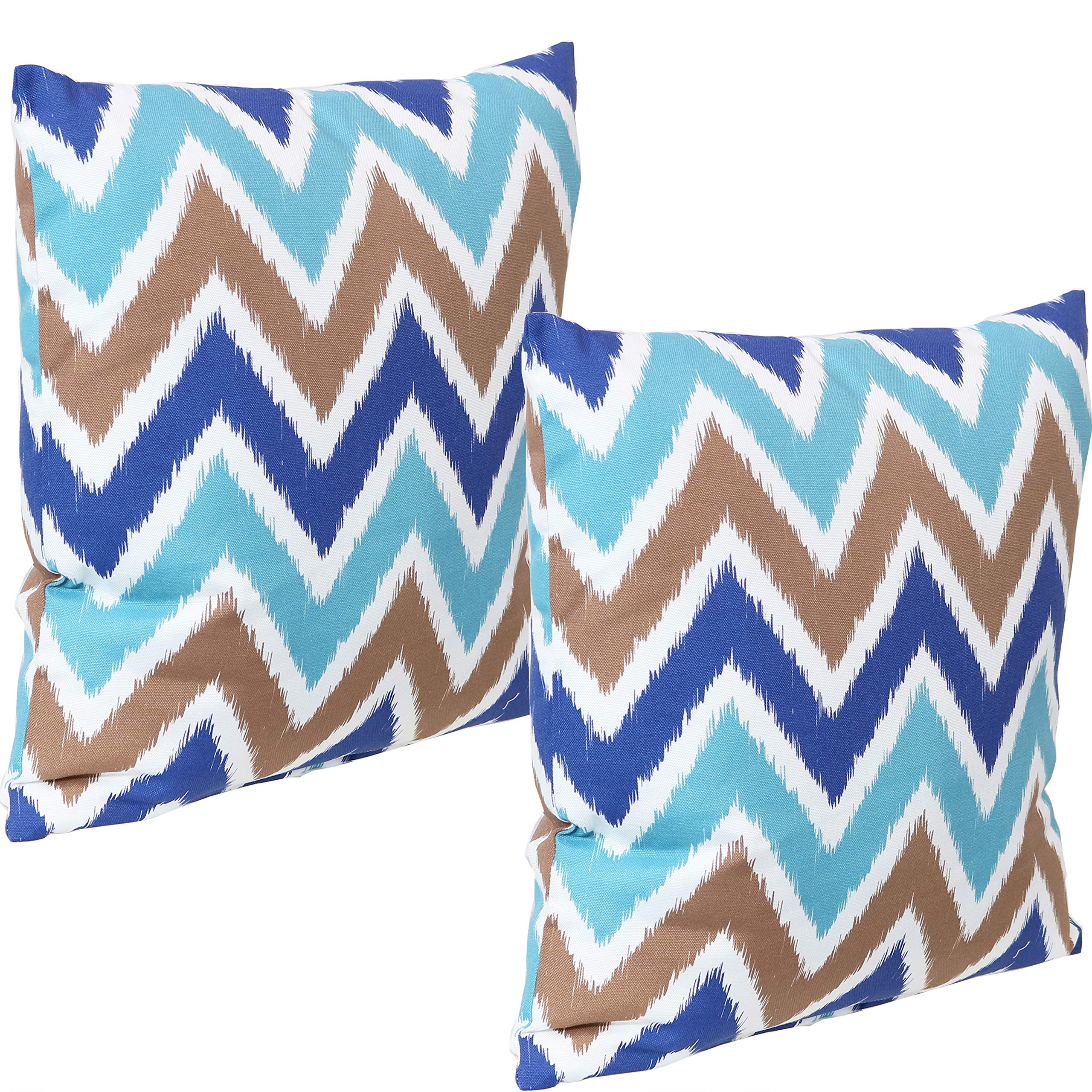 **Sunnydaze Decorative Throw Pillows Set of 2 - 17-Inch Square Indoor & Outdoor Pillow Covers with Zipper & Inserts - Weather-Resistant Polyester Chevron Design - Perfect for Patio, Sofa, Bed & Home Decor**