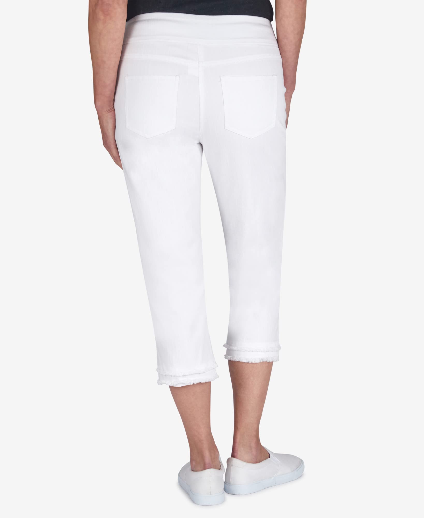 Ruby Rd. Women's Soft Stretch Flared Hem White Denim Capri Pants - Comfortable Summer Casual Wear for Beach, Shopping & Outdoor Activities