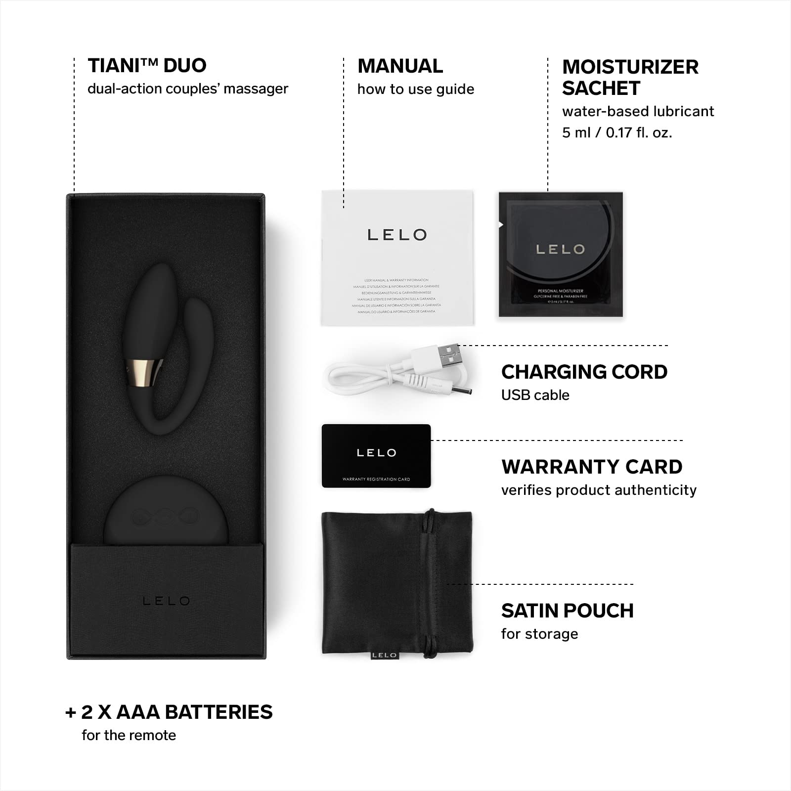 LELO TIANI Duo Couples Vibrator - Dual Motor Waterproof Adult Sex Toy for Men & Women with 8 Vibration Modes | Perfect for Romantic Evenings, Couples Play & Sensual Massage (Black)