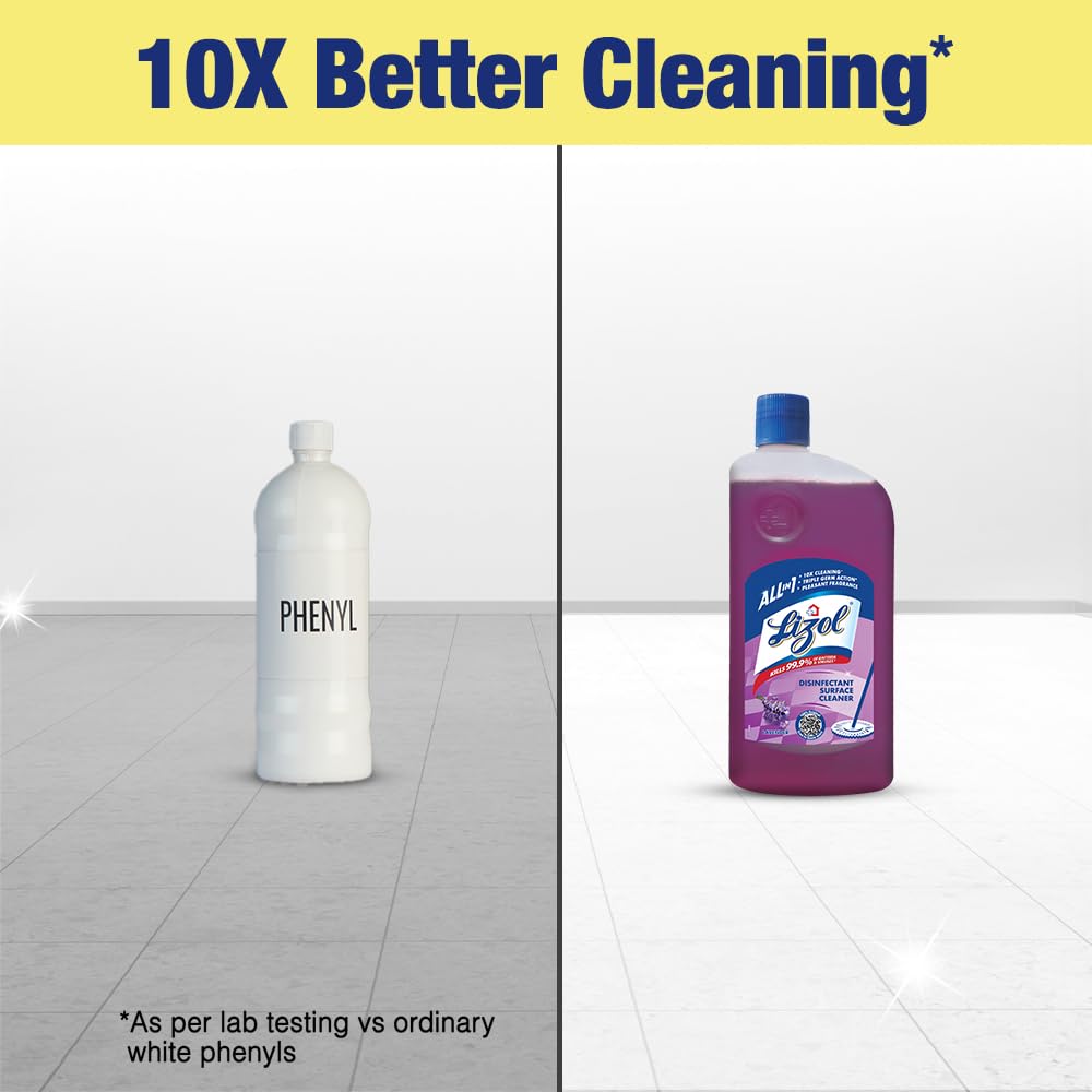 Lizol 1 Liter Lavender Disinfectant Floor Cleaner Liquid - Kills 99.9% Germs & Bacteria | All-Purpose Surface Cleaner for Tile, Wood & Marble Floors | Ideal for Homes, Hospitals & Offices | India's #1 Trusted Floor Cleaner