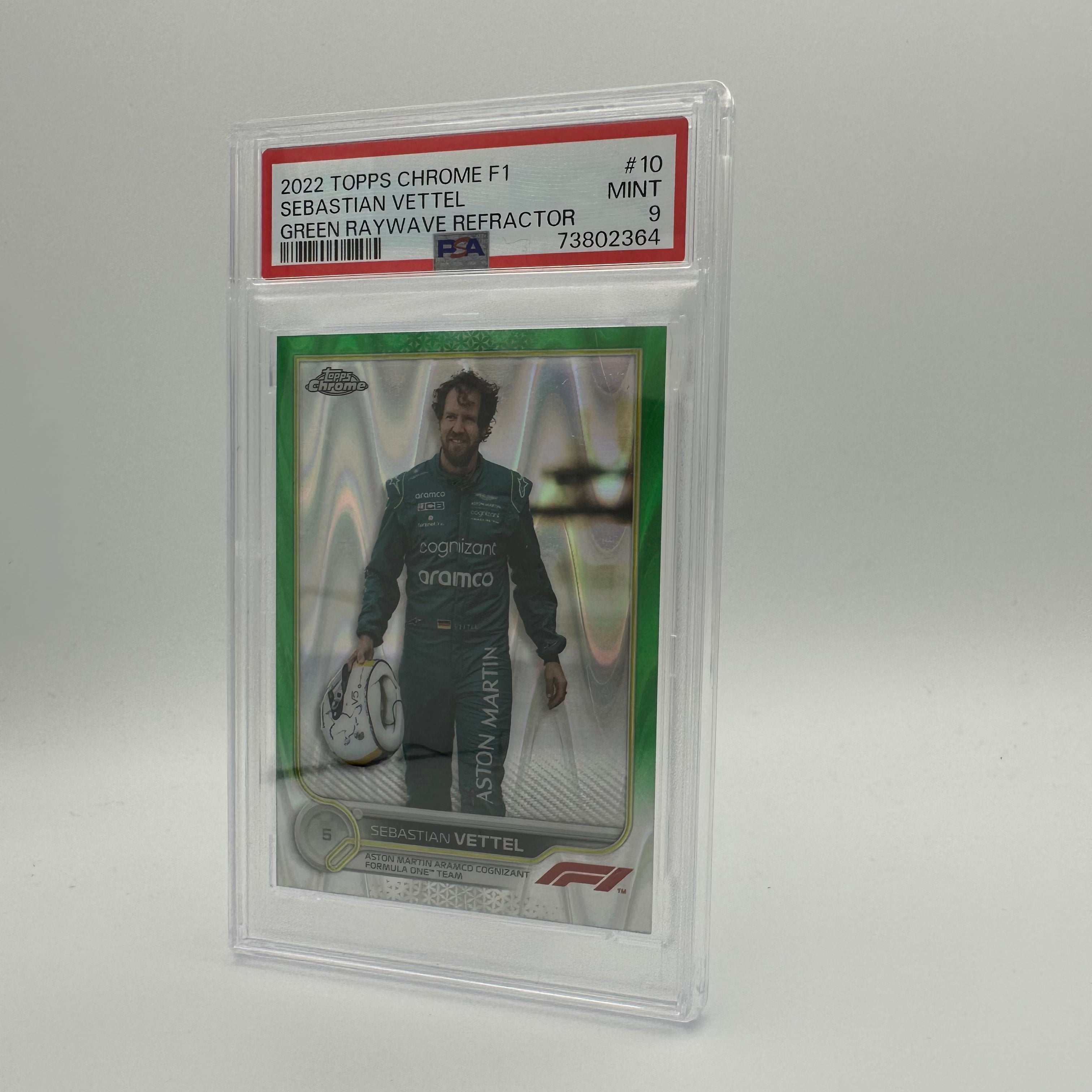 PSA 9 Graded 95/99 Sebastian Vettel #10 Green Raywave Refractor Trading Card - Perfect for F1 Collectors, Sports Memorabilia Displays & Investment Portfolios