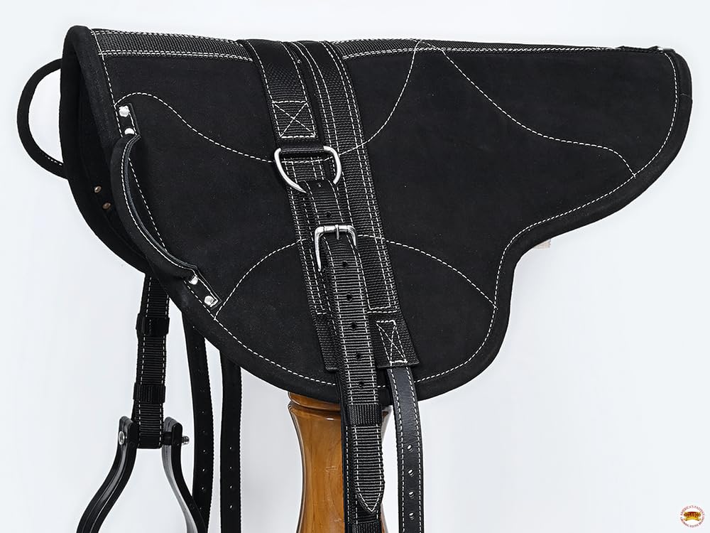 HILASON Natural Horsemanship Leather Bareback Treeless Saddle Pad Black | Western Riding Equipment | Comfortable Bareback Pad for Horses | Perfect for Trail Riding, Training & Dressage