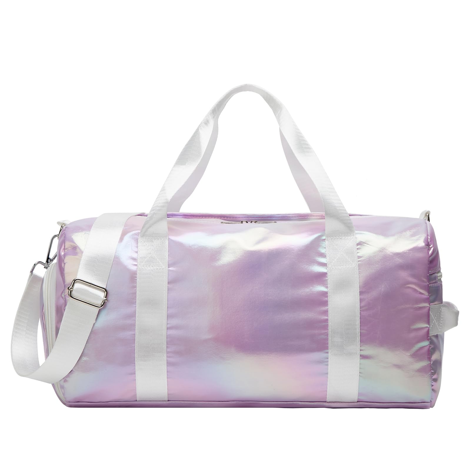 ZHIERNA Women's Shimmery Waterproof Gym Dance Duffle Bag with Shoes Compartment & Wet Dry Pocket - Purple Nylon Travel Duffel for Sports, Yoga, Workout & Weekend Getaways