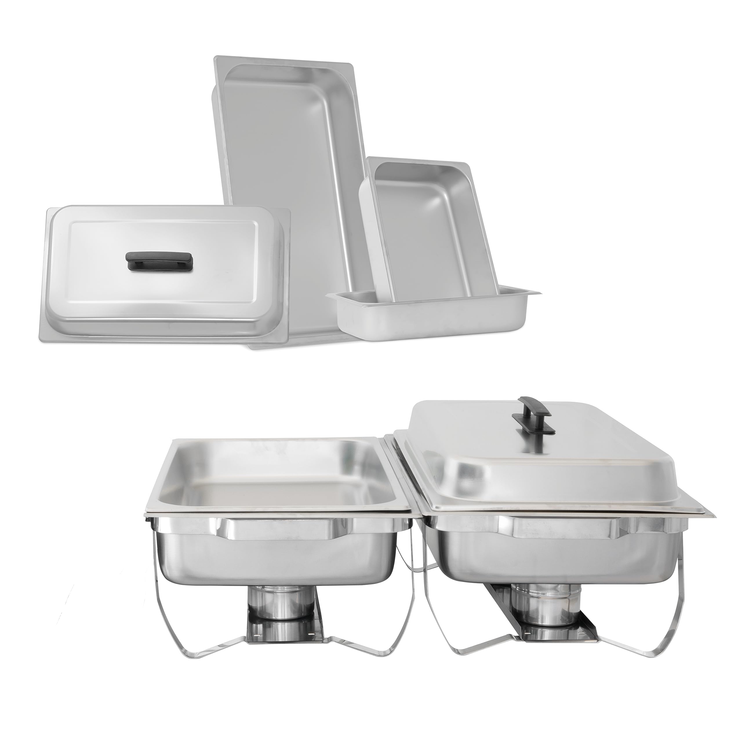 Premium Stainless Steel Buffet Chafing Dish Set - 8 Qt Capacity (Set of 2) with Foldable Frame, Fuel Holders & Covers - Elegant Catering Food Warmer for Parties, Weddings & Events - Includes Food Pans & Water Pan - Commercial Grade by TigerChef