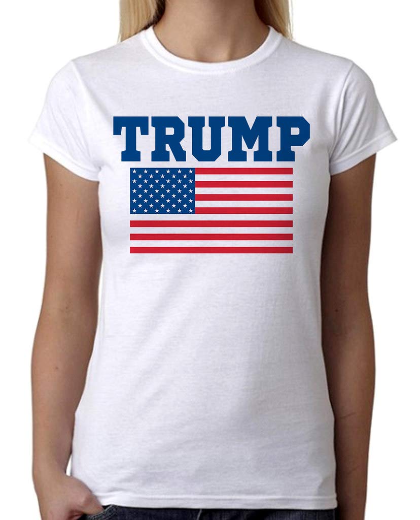 Trump USA Flag Patriotic T-Shirt for Men - B1694 PLY White Cotton Tee - Perfect for 4th of July, Political Rallies & Patriotic Events