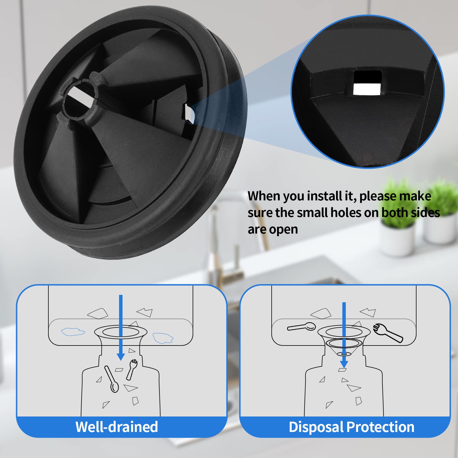RQYEKDO 3 3/8 Inch Garbage Disposal Splash Guard - Compatible with InSinkErator Evolution & Moen Models, Black Sink Baffle Drain Plug (1-Pack) - Perfect for Kitchen Sink Waste Disposer Accessories & Food Scrap Prevention