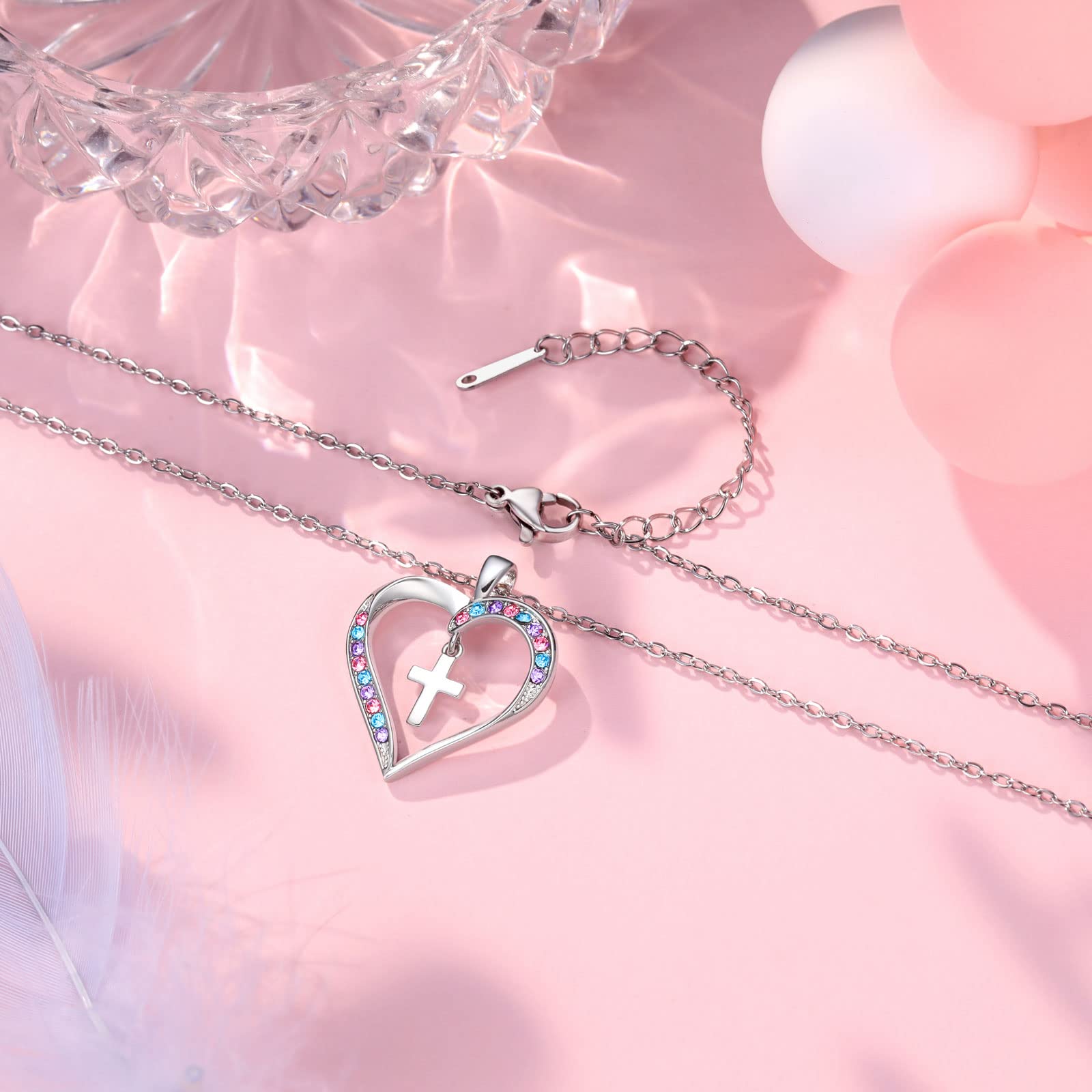 UPROMI Girls Cross Necklace - Religious Jewelry Gift for Baptism, First Communion, Confirmation, Graduation & Back to School - Perfect for Church, School & Special Occasions