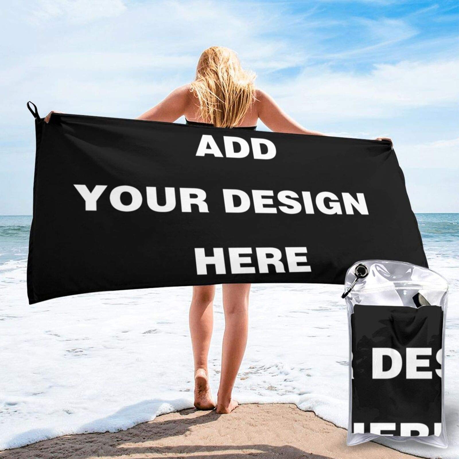 Custom Personalized Beach Towel with Photo & Text - Ultra Soft Microfiber Sand Towel - Quick Dry, Super Absorbent - 27.5