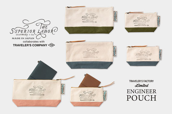 Premium TRAVELER'S COMPANY x The Superior Labor Engineer Pouch - Compact Blue Gray Organizer for Travel, Office & Daily Essentials | Perfect for Tech Gadgets, Stationery & Small Accessories