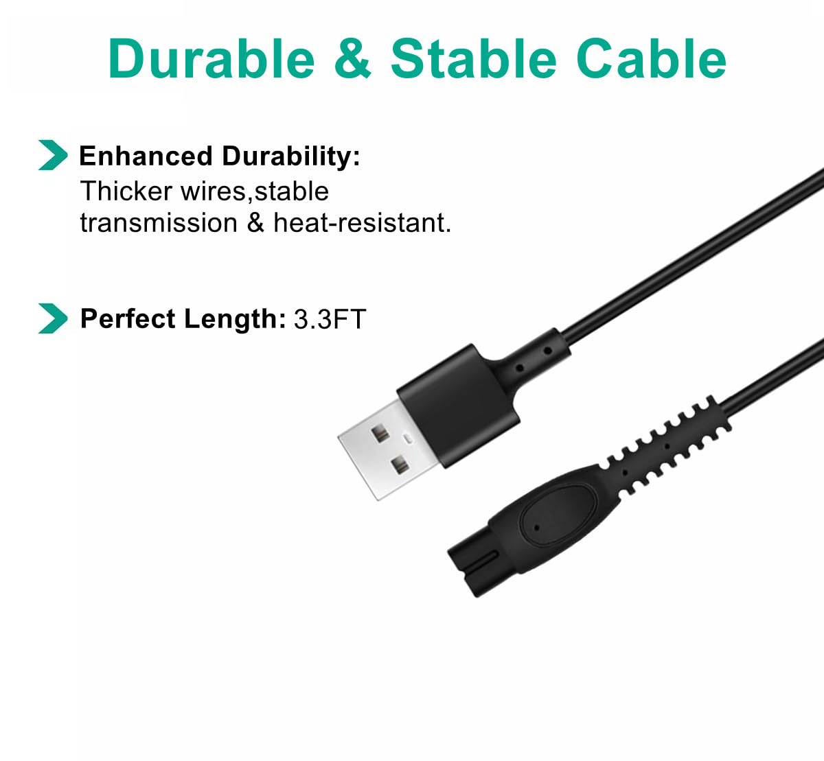Original Title: Charger Cable Compatible with Philips Norelco One Blade Charger,5V USB Charging Cable Compatible with Philips Norelco One Blade MG5910 MG7910 MG9510QP2724 QP2834 QP6531 Shaver Replacement Chargers.  Optimized Title: Philips Norelco One Blade Replacement Charger Cable - 5V USB Charging Cord for MG5910, MG7910, MG9510, QP2724, QP2834, QP6531 Shavers - Perfect for Travel & Home Use