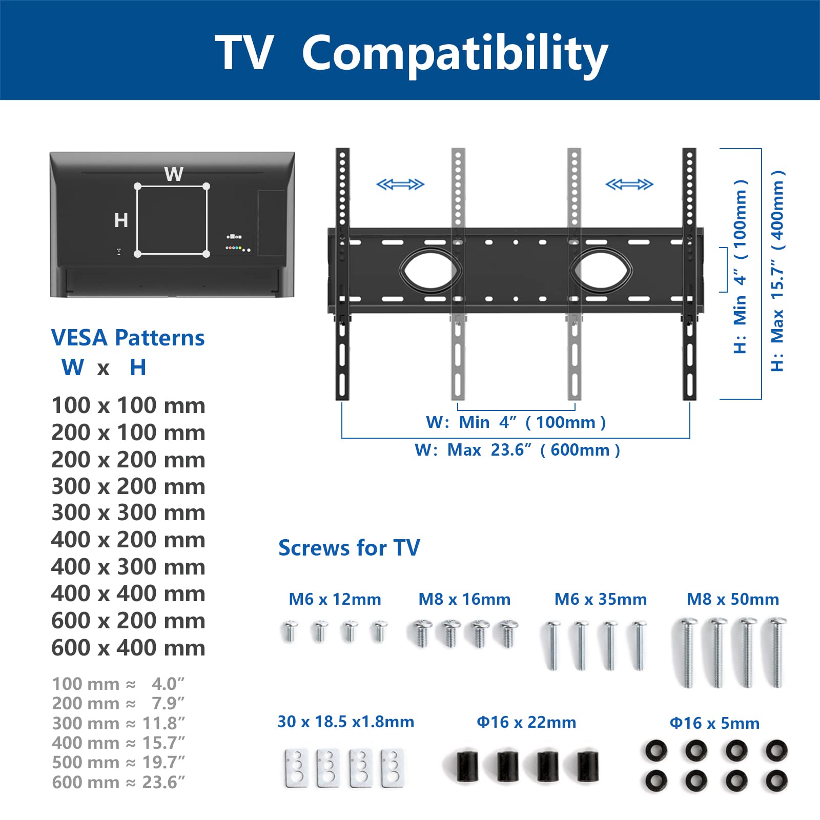 Rfiver Mobile TV Cart - Adjustable Rolling TV Stand for 32-83 Inch Screens (Up to 110lbs), Portable TV Stand with Wheels & Height Adjustable Shelf, Universal VESA 600x400mm - Perfect for Home, Office & Outdoor Use (Black)