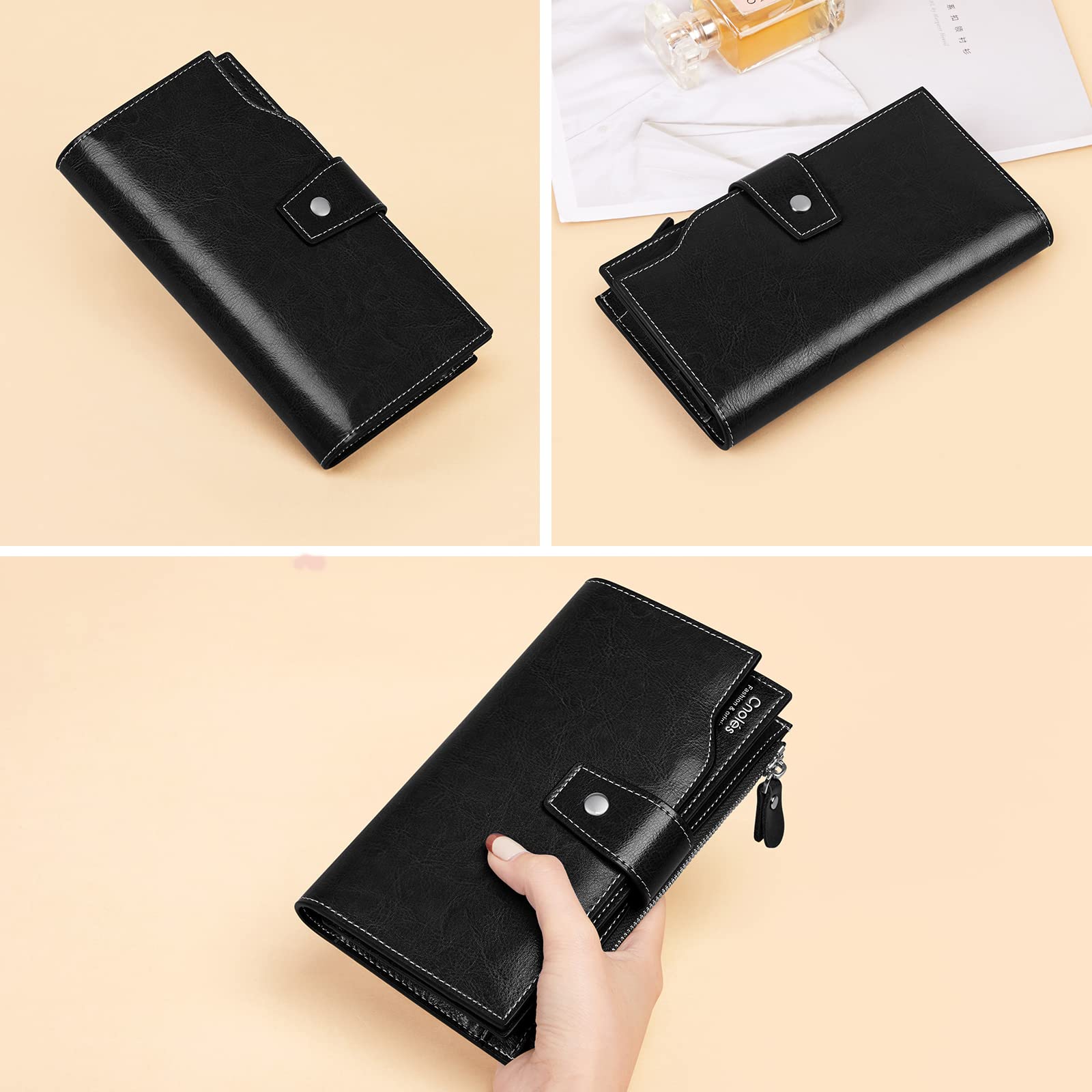 Genuine Leather Women's Wallet with RFID Blocking - Large Capacity Wristlet Clutch Purse & Credit Card Holder for Everyday Use, Travel, and Shopping