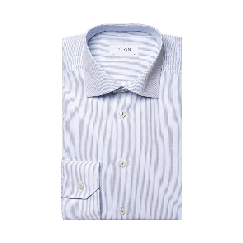 ETON Striped Twill Business Dress Shirt for Men - Slim Fit Light Blue Office Shirt with Single Cuff | Perfect for Work, Meetings & Formal Events