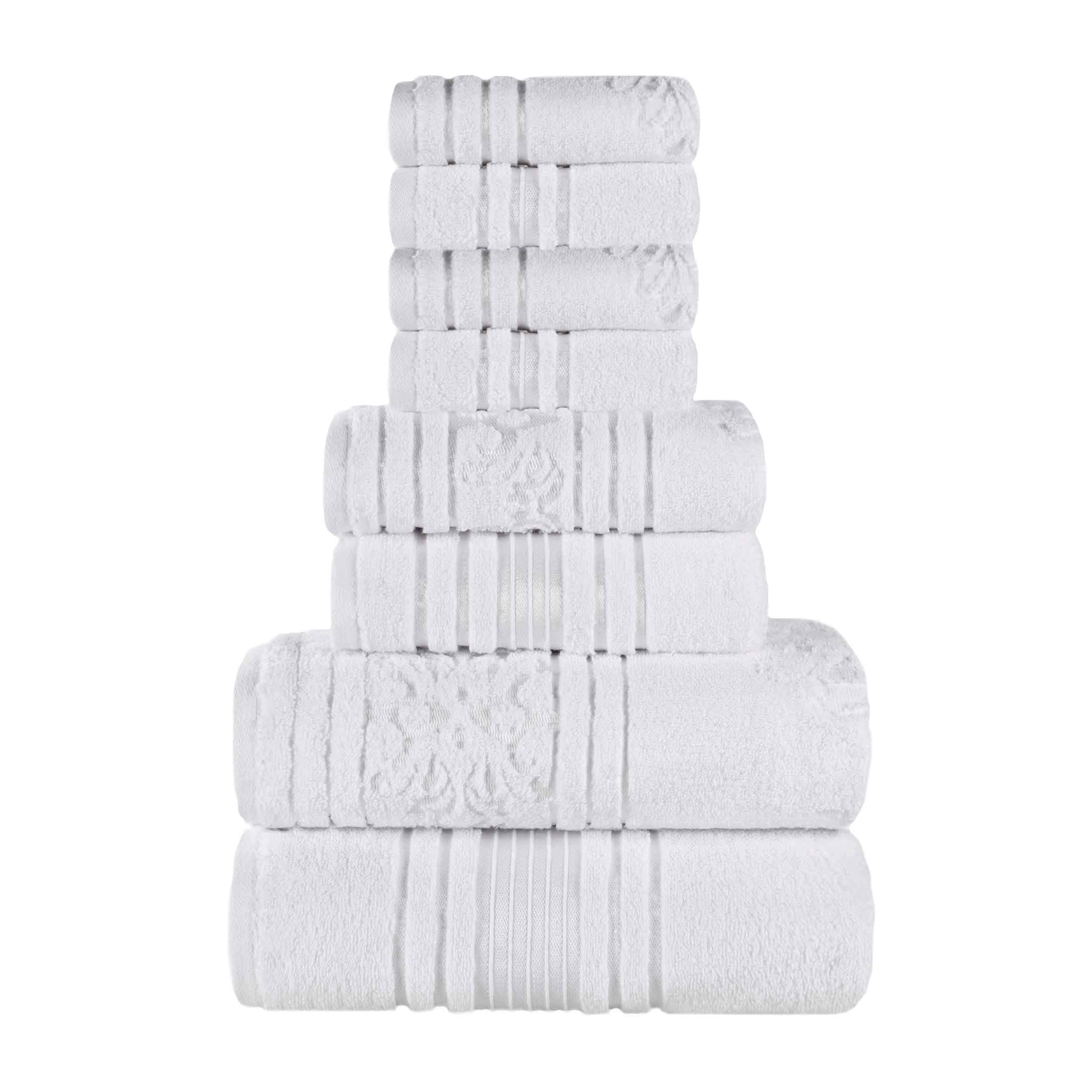 Premium 8-Piece Sadie Zero Twist Cotton Towel Set - Solid & Jacquard Floral Designs | Ultra Soft & Absorbent Bath Towels for Spa, Guest Bathroom & Luxury Home Decor