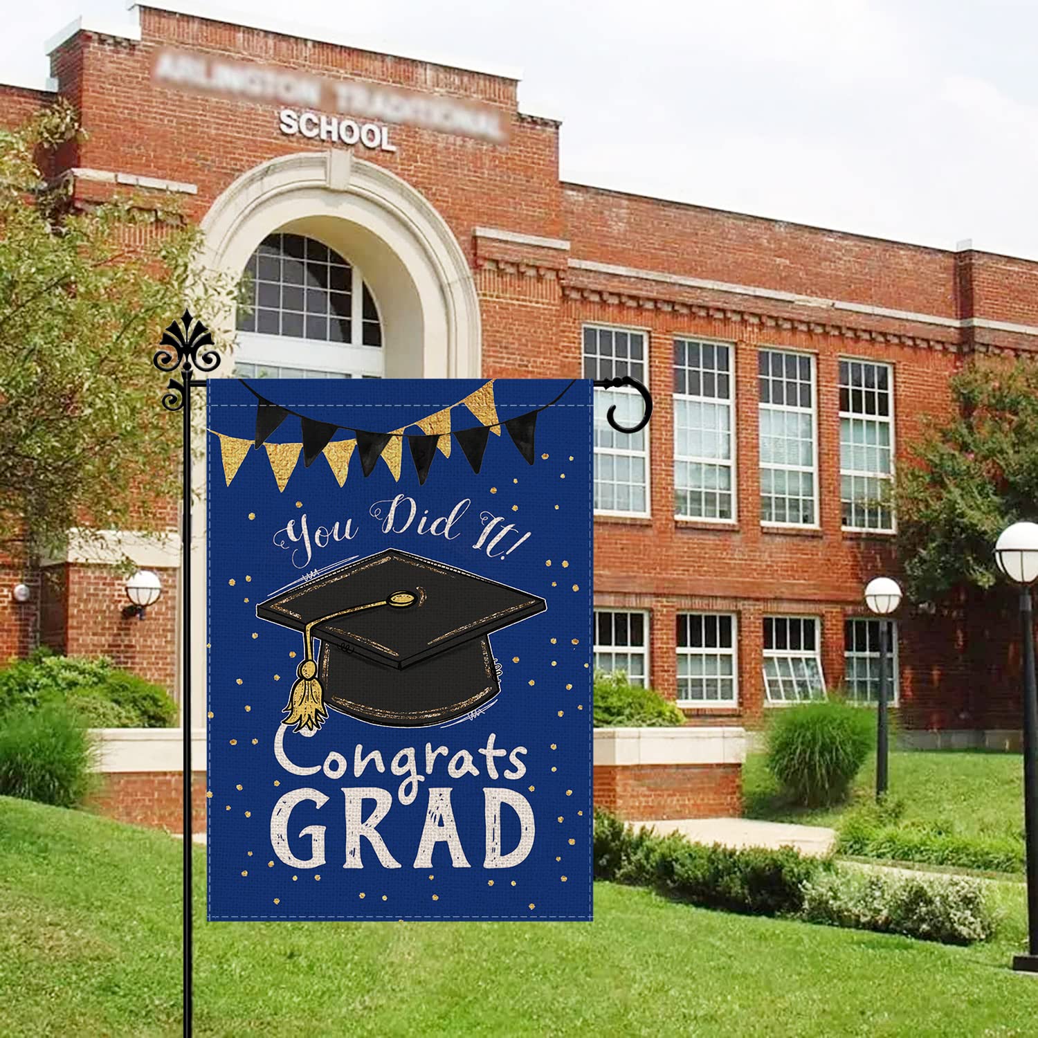 Double-Sided Graduation Garden Flag - 12.5x18.5 Inch Vertical Graduation Cap Design for Outdoor Lawn Decor - Perfect for Schoolyard Celebrations, Farmhouse Parties & Grad Yard Decorations