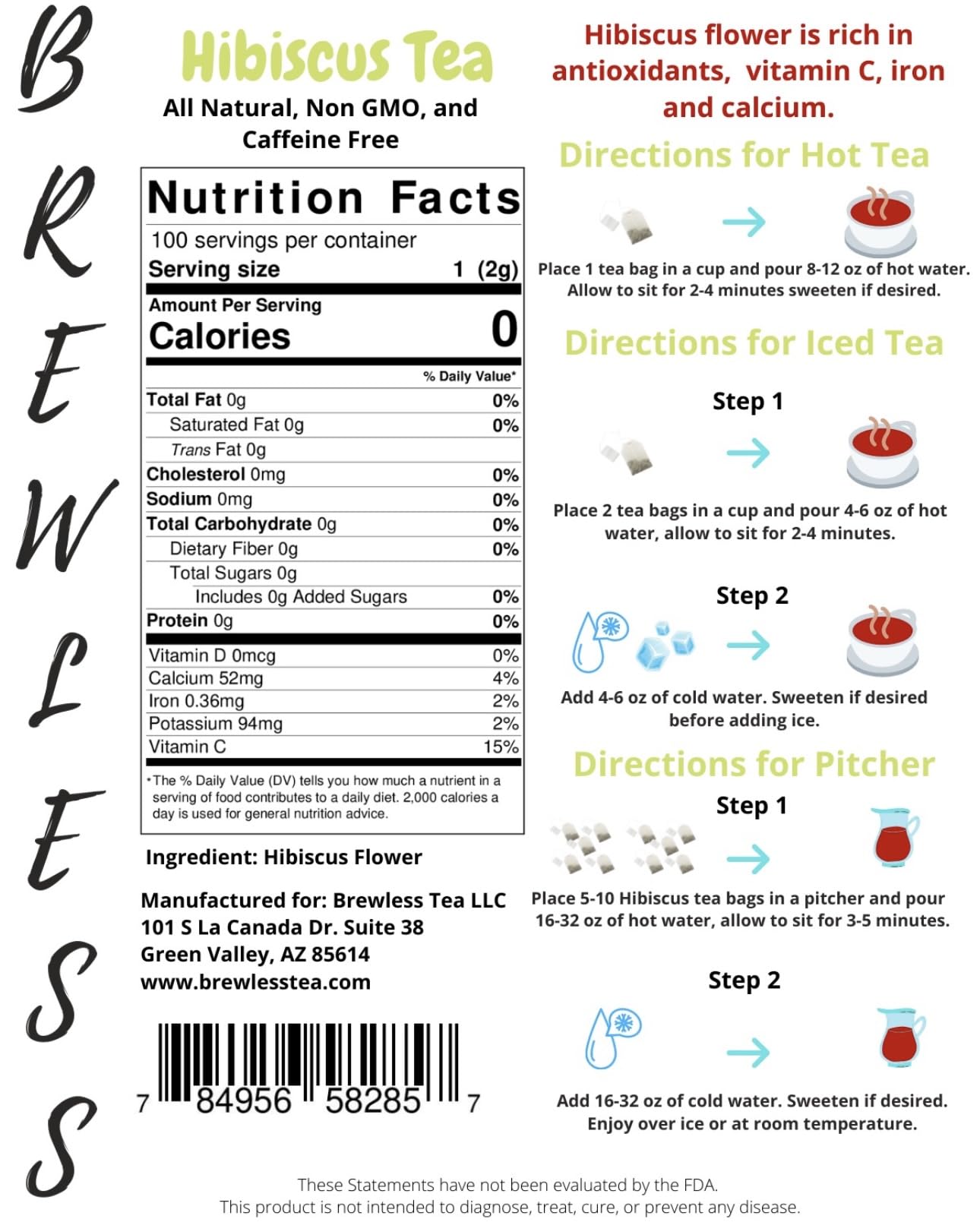 Organic Hibiscus Tea Bags - 100 Count | Non-GMO, Caffeine-Free Herbal Tea | Eco-Friendly & Biodegradable Tea Bags | Perfect for Iced Tea, Detox & Relaxation