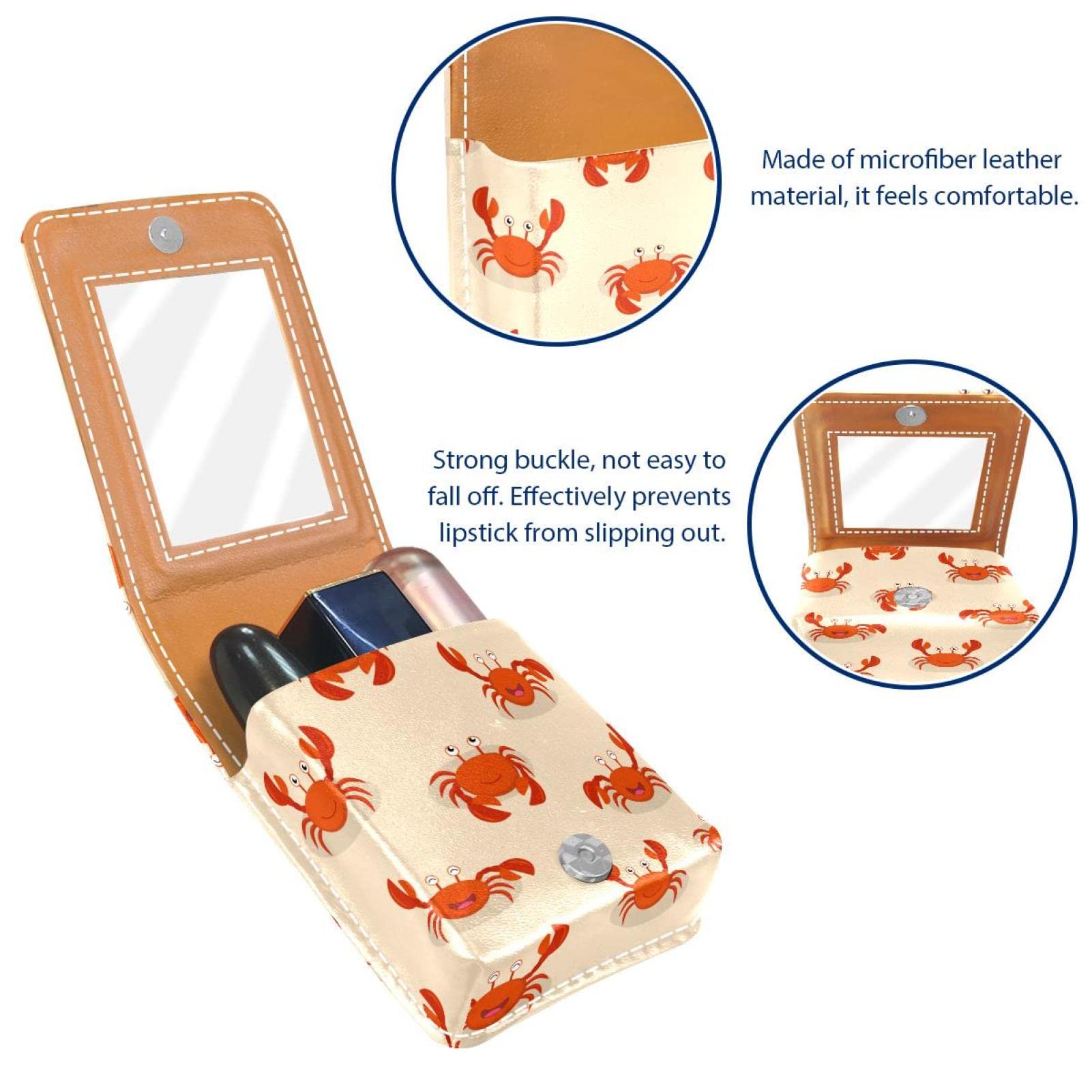 Personalized Lipstick Case - Portable Makeup Bag & Cosmetic Pouch Organizer with Cute Cartoon Red Crabs Design - Perfect for Travel, Beach Trips & Daily Makeup Storage