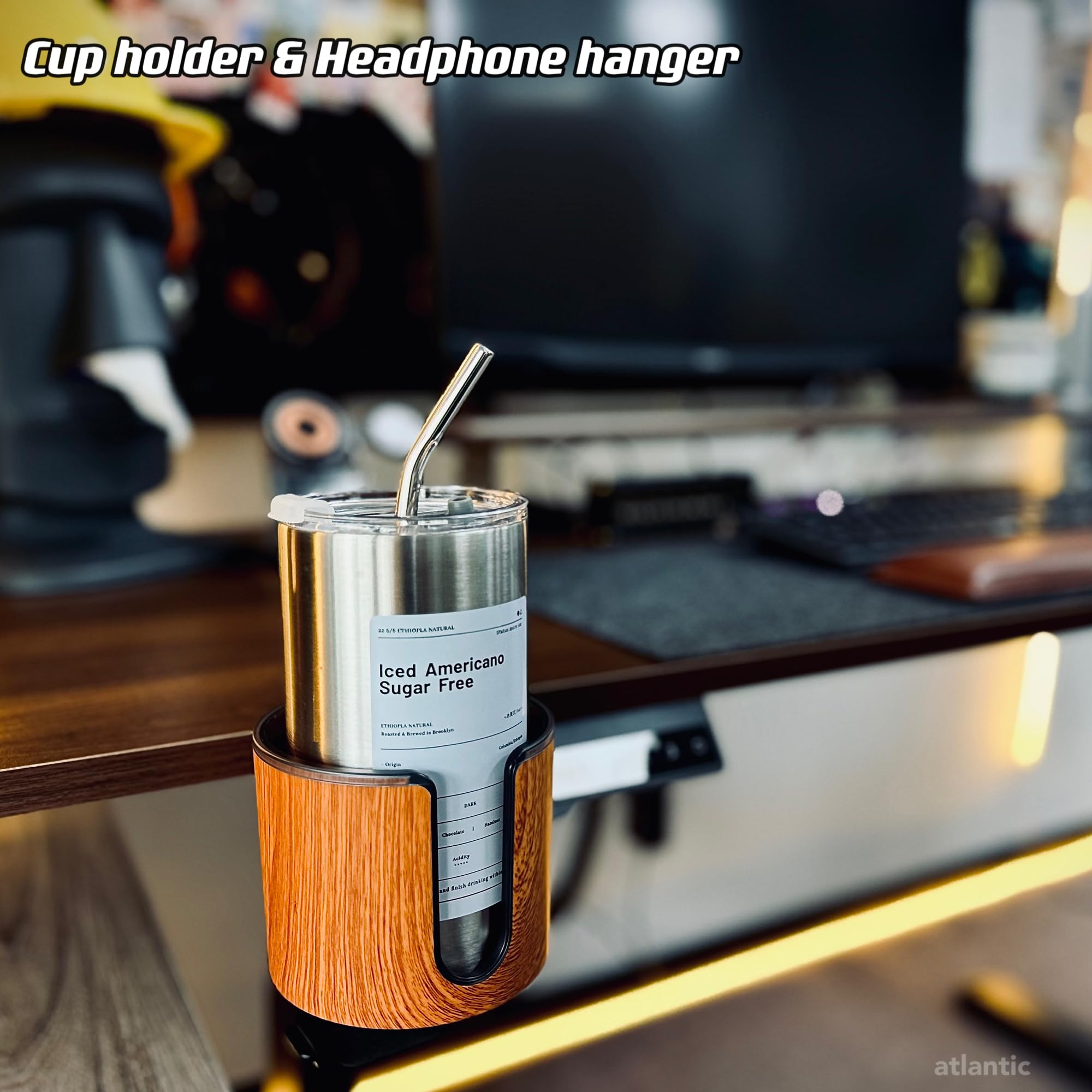Premium 2-in-1 Desk Cup Holder & Organizer - Elegant Wooden Design for Coffee, Tea, Pens & Office Supplies | Perfect for Home Office, Study Desk & Workspace Organization