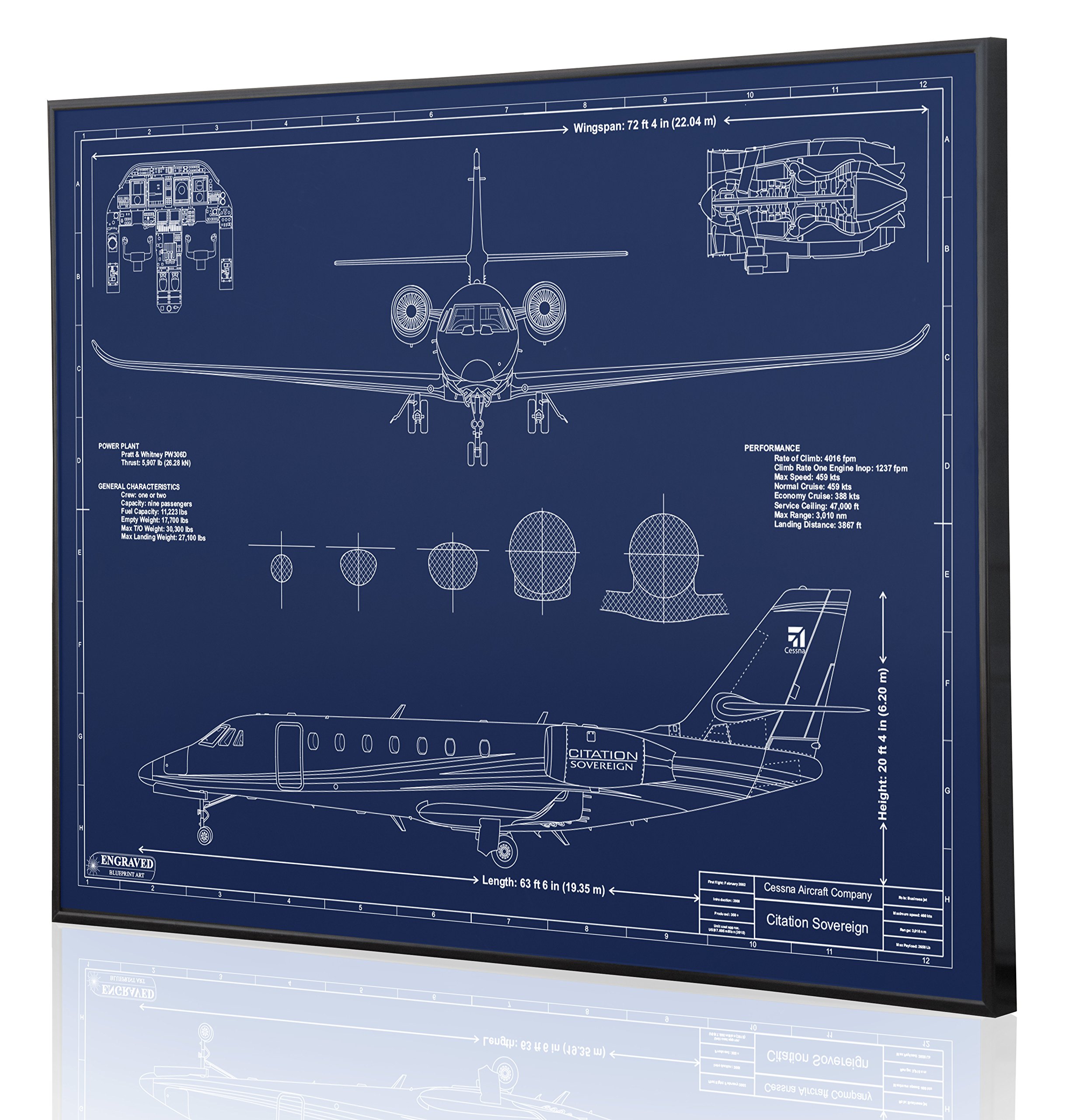 Personalized Cessna Citation Sovereign Blueprint Artwork - Laser Engraved Aviation Gift for Pilots & Plane Enthusiasts - Perfect for Home, Office Decor & Aviation Themed Events