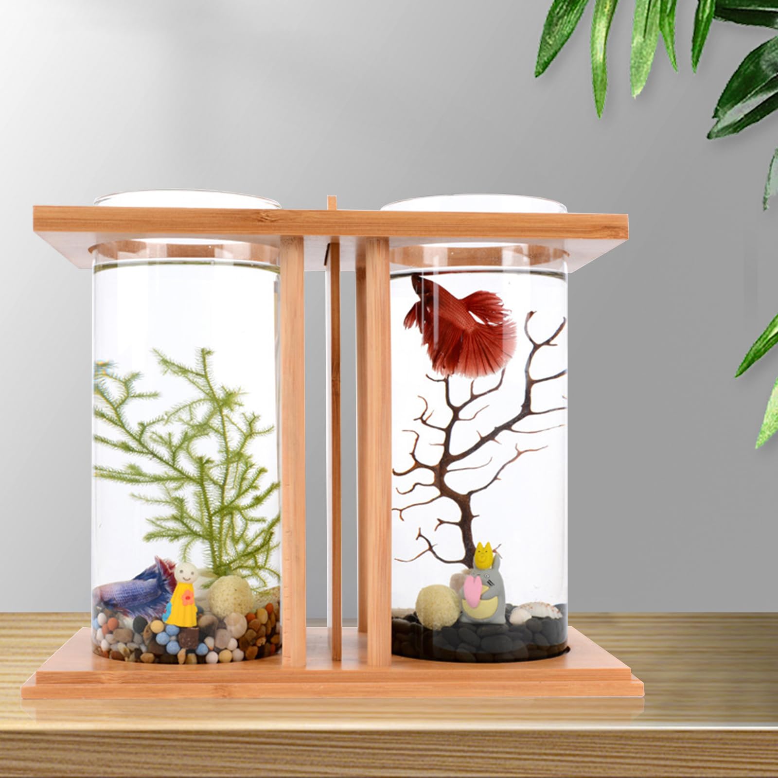 Eco-Friendly Bamboo Wood & Glass Desktop Fish Tank - DIY Mini Aquarium for Goldfish & Betta Fish | Micro Landscape Tank for Home & Office Decor | Small Fish Tank for Desktop, Shelf & Countertop Display