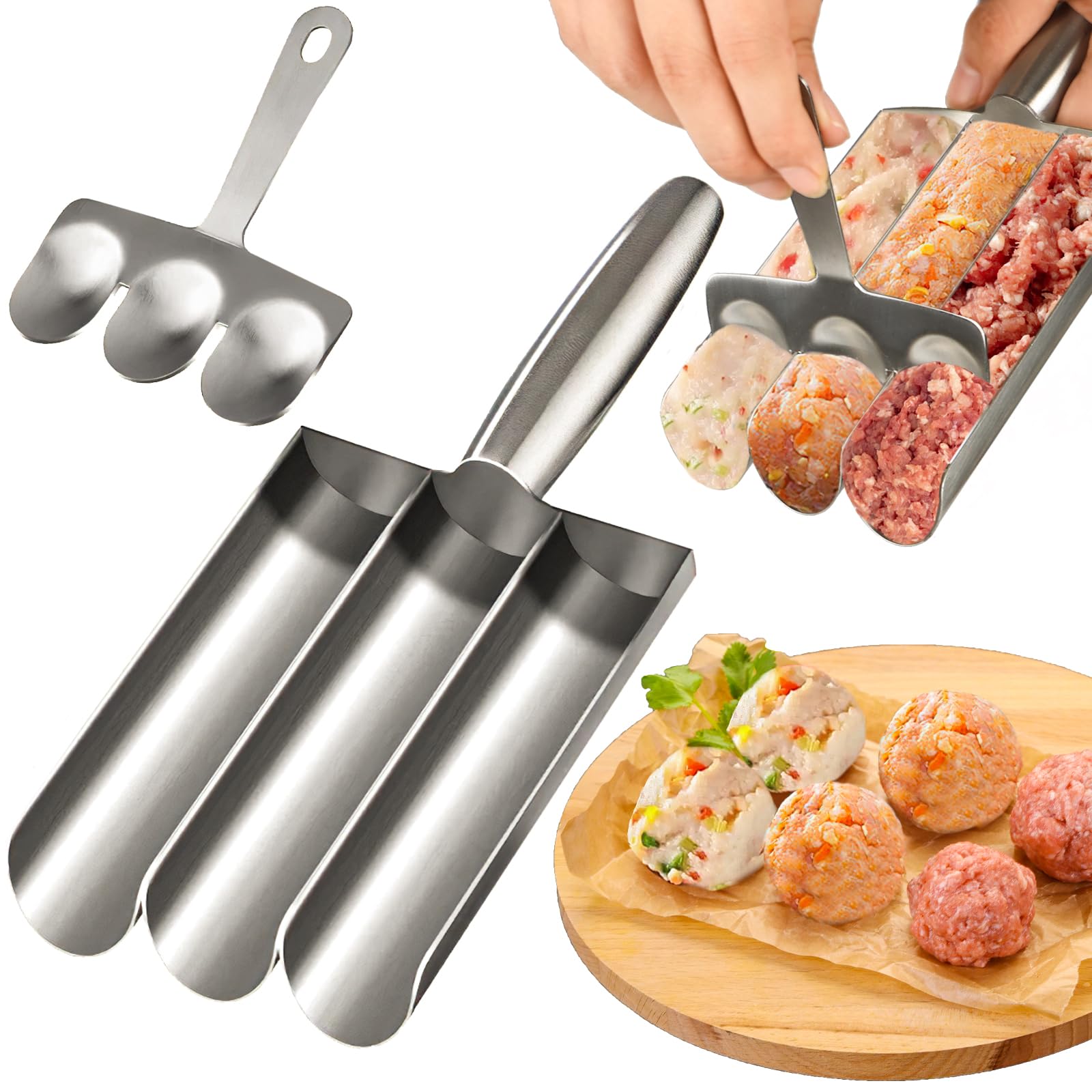 3-in-1 Stainless Steel Meatball Maker Tool - Professional Kitchen Meatball Scoop & Baller Kit for Fast, Easy Meatballs - Perfect for Spaghetti, Meatball Subs & Party Appetizers