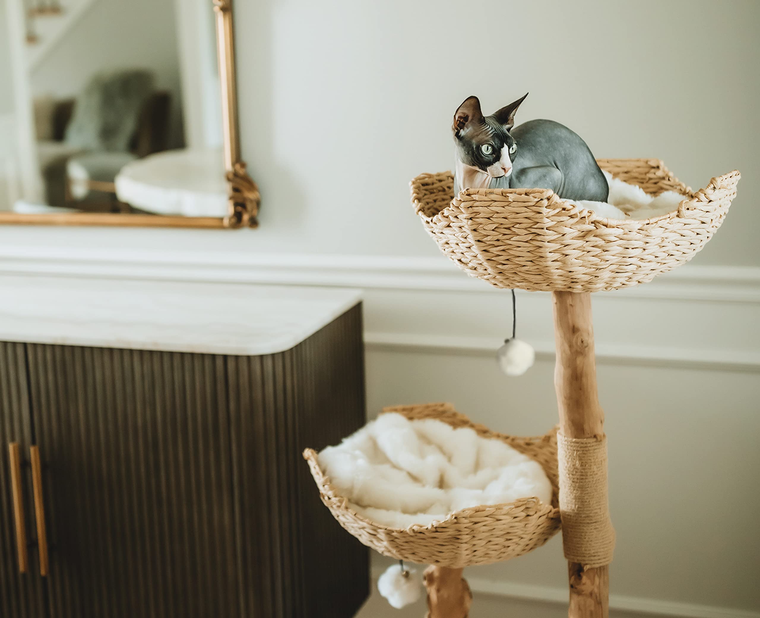 MAU Modern Cat Tree Tower for Large Cats - Real Wood Branch Luxury Cat Condo with Scratching Posts, Durable Cat Furniture for Indoor Cats | Perfect Cat Lover Gift & Playground for Kittens - Ideal for Home, Office, or Apartment Use