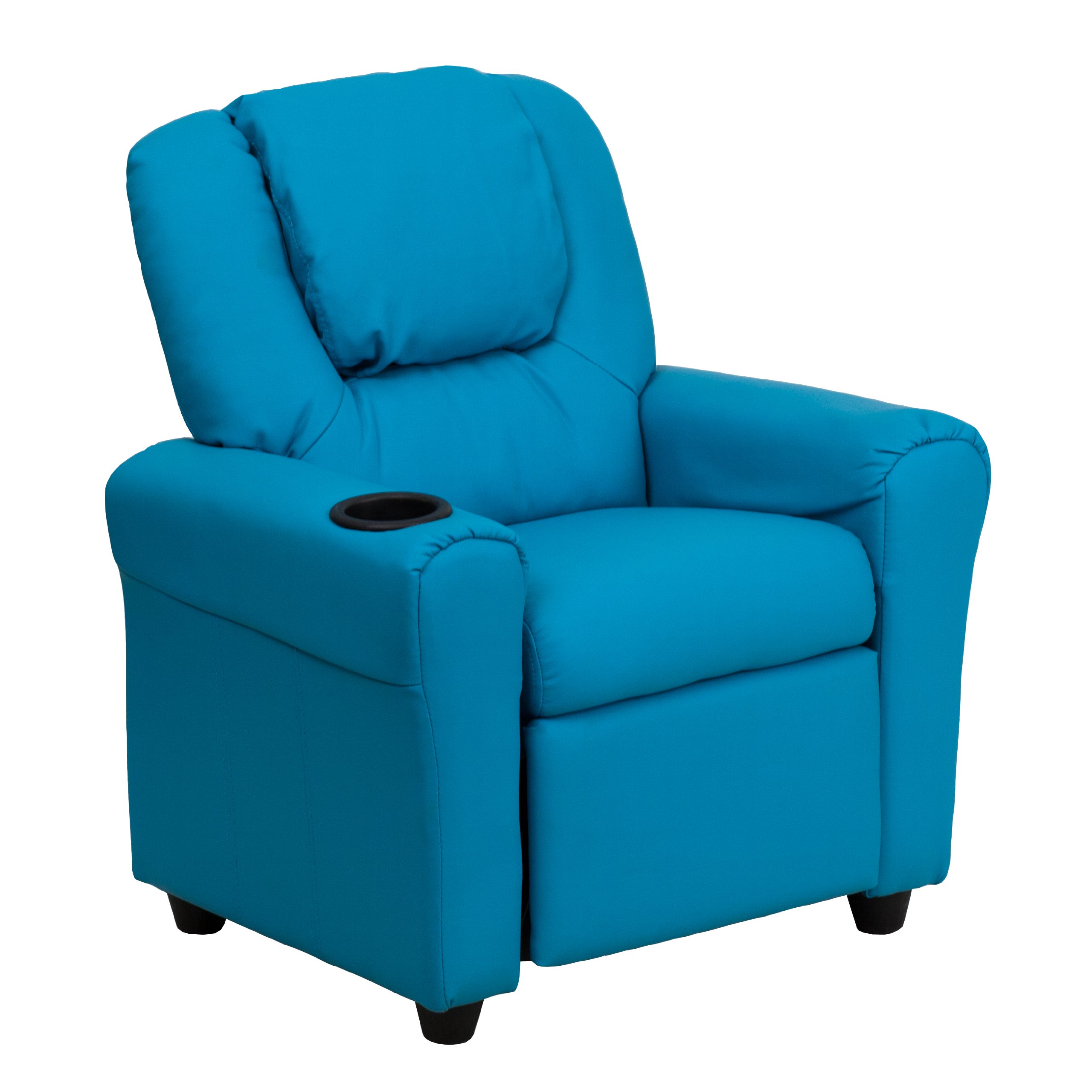 Turquoise Vinyl Kids Recliner Chair with Cup Holder & Headrest - Comfortable Lounge Chair for Boys & Girls - Perfect for Bedroom, Playroom, or Movie Night
