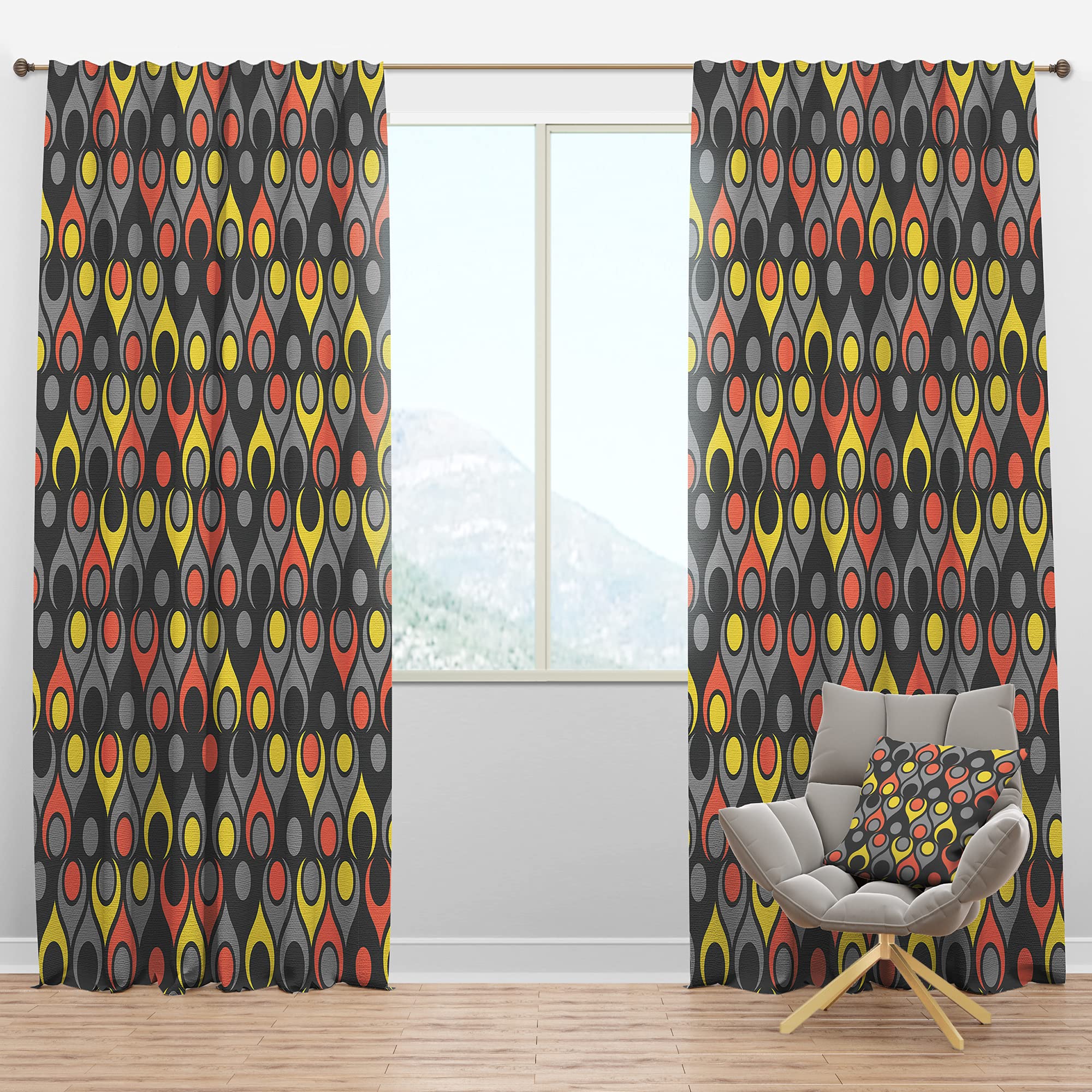 DesignQ Blackout Curtains - Thermal Insulated Retro Abstract Drops I Window Drapes for Bedroom & Living Room (52x108, Single Panel) - Perfect for Light Blocking & Energy Saving