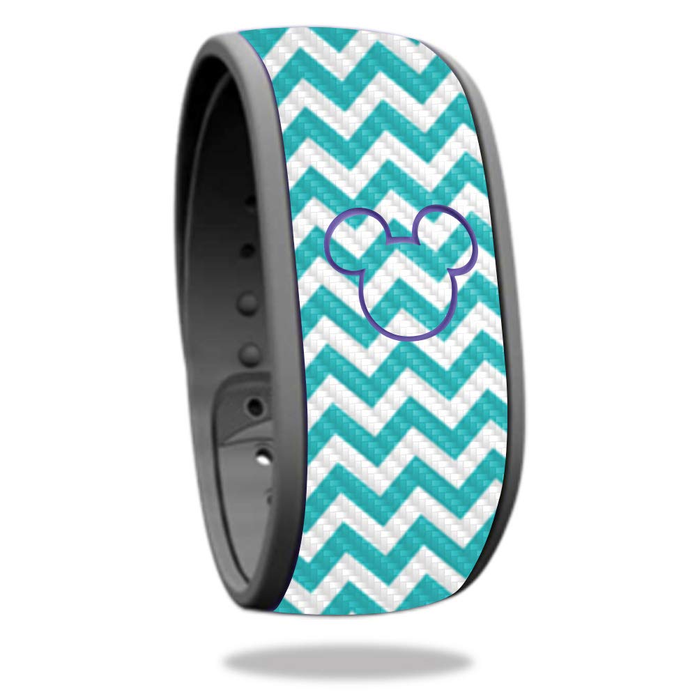 Premium Carbon Fiber Skin for Disney MagicBand - Turquoise Chevron Design | Durable, Protective Cover with Easy Application & Removal | Made in USA | Perfect for Theme Parks, Travel & Disney Fans