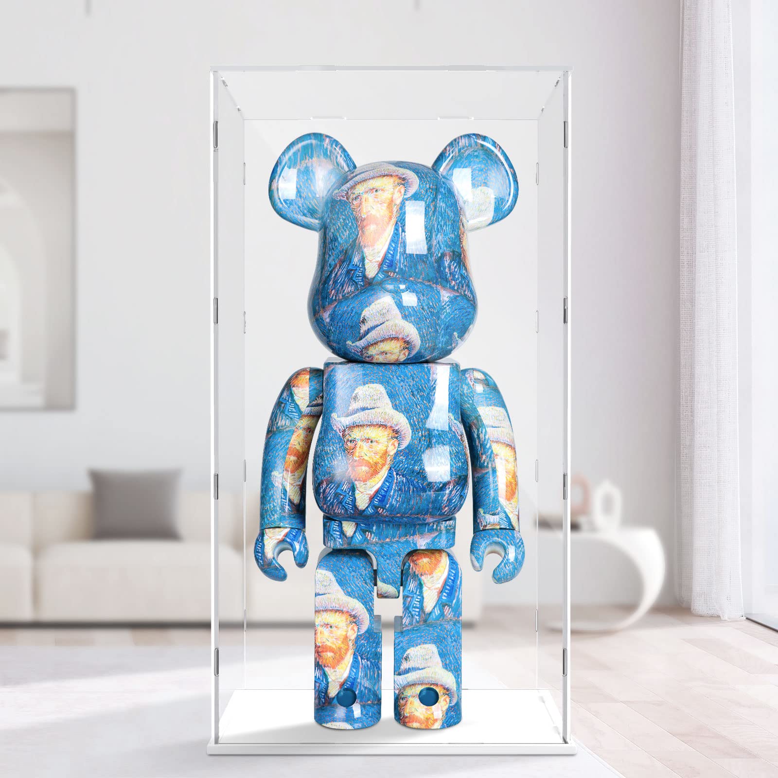 Acrylic Display Case for Bearbrick 1000% - 29 Inch Tall Clear Dustproof Protective Box for Collectibles, Dolls & Lego - Large Home Display Storage Cube with White Base - Perfect for Showcasing Action Figures, Art Toys & Valuable Collections