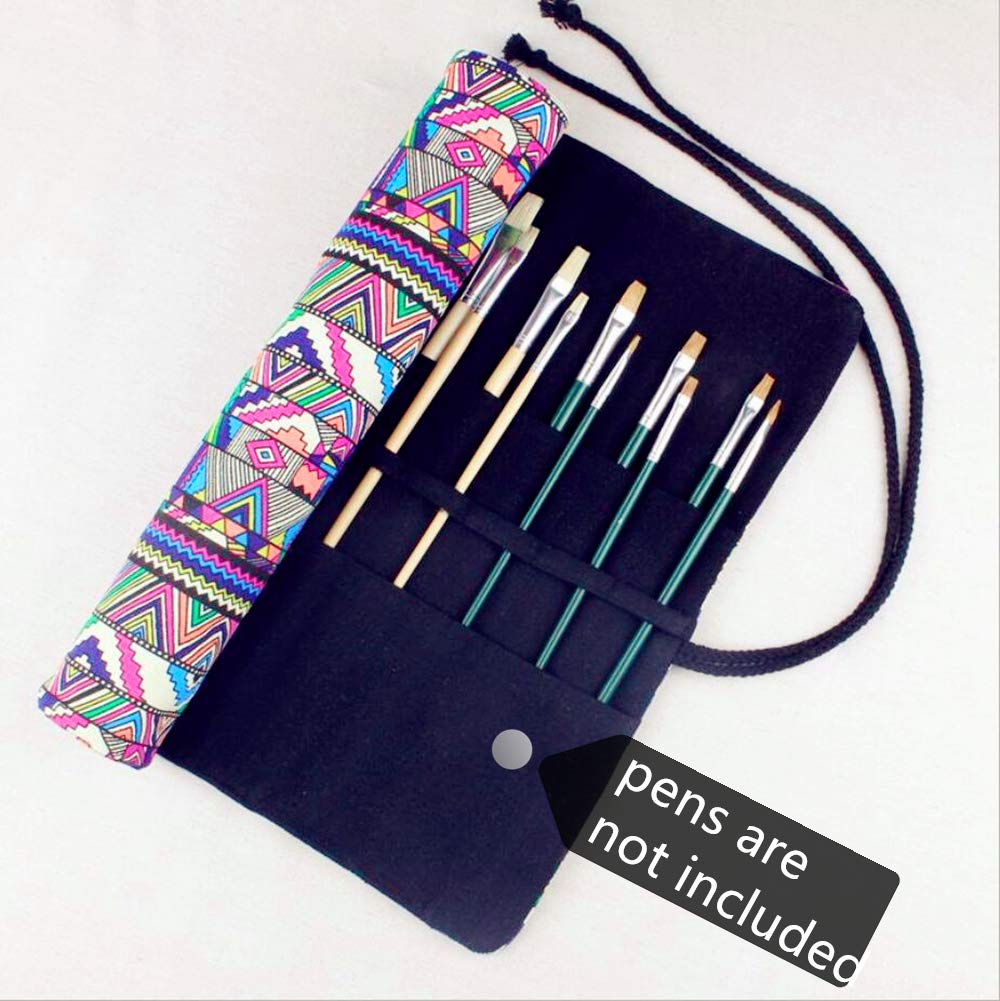 LaVenty Boho Roll Up Paint Brush Holder - Artist Canvas Roll Pouch Bag for Painting Organization & Storage - Perfect for Makeup Brushes & Art Supplies (Brushes Not Included) - Ideal for Artists, Travel & Studio Organization