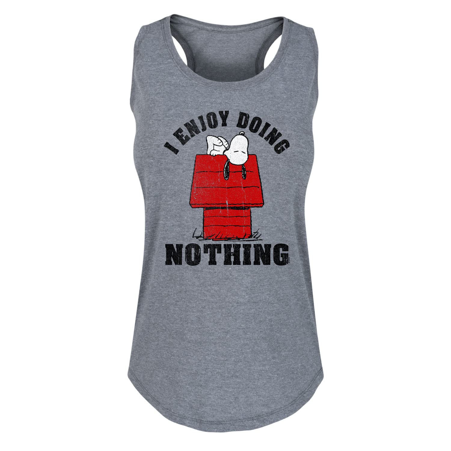 HYBRID APPAREL Women's Peanuts Lazy Snoopy Racerback Tank Top - Soft Cotton Summer Workout Shirt for Yoga, Running & Casual Wear