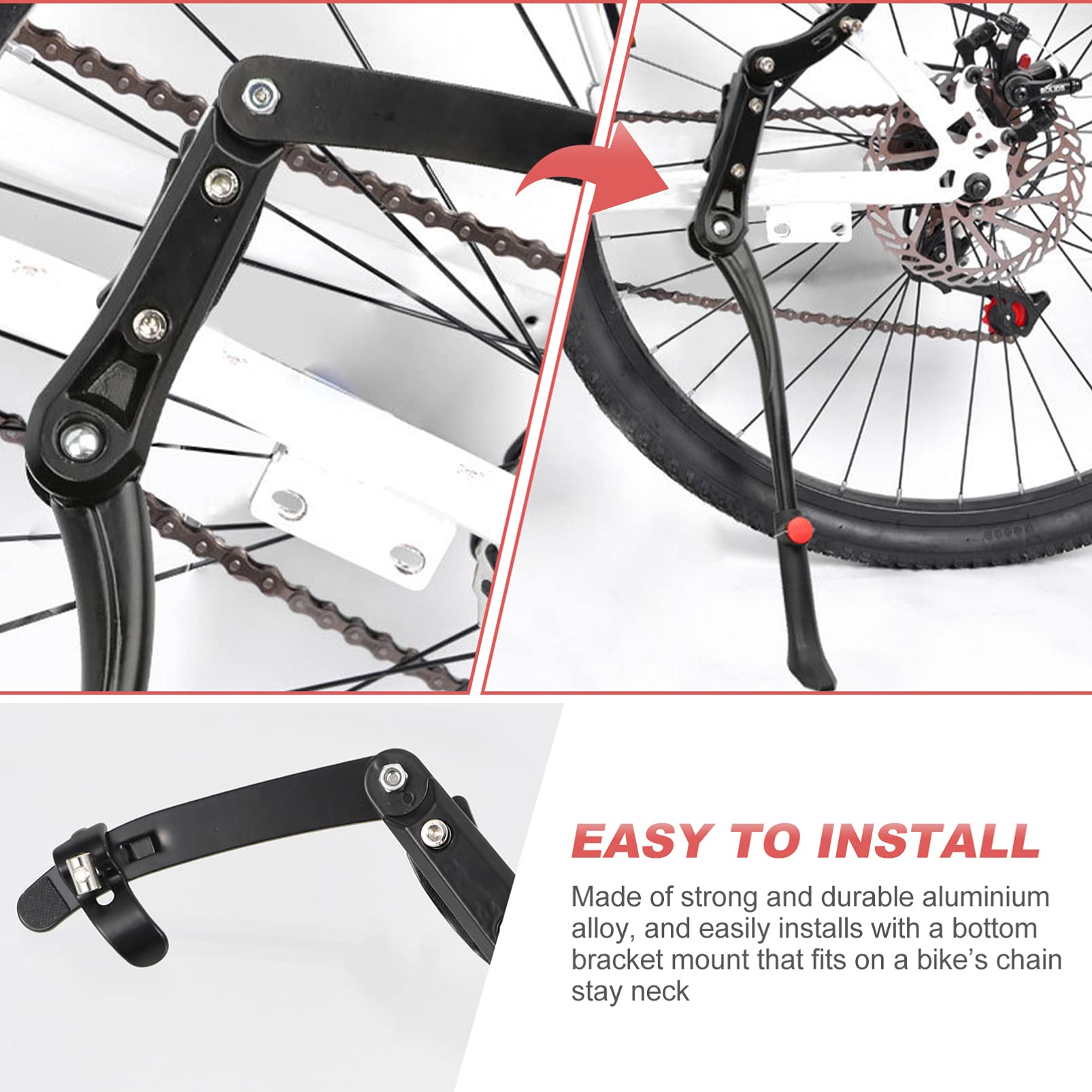 Adjustable Bicycle Kickstand - Heavy Duty Alloy Bike Side Stand with Foldable Design for Kids & Adult Bikes - Perfect for Parking, Exercise Bikes, and Outdoor Cycling Accessories