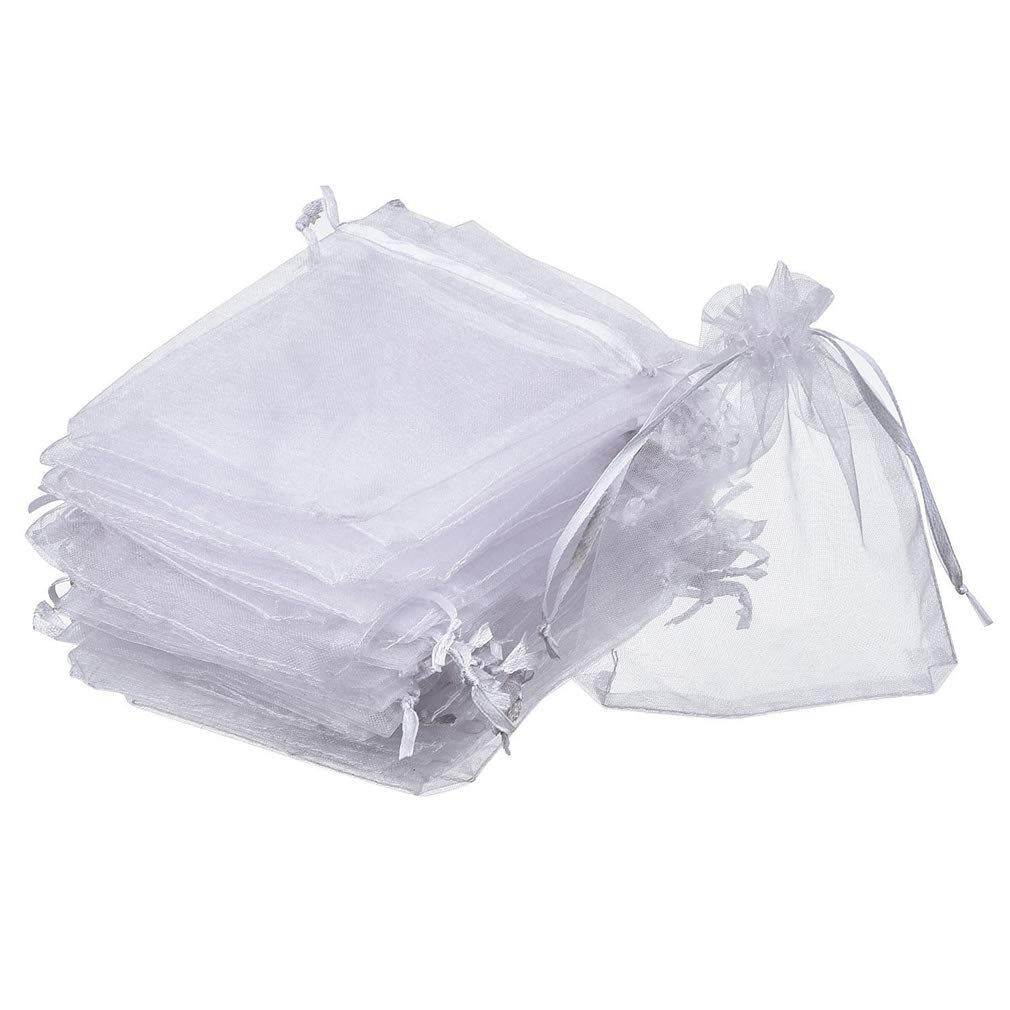 100pcs Sheer Drawstring Organza Jewelry Pouches - Small Gift Bags for Wedding Favors, Party Gifts, Christmas Presents & Jewelry Storage - Elegant and Reusable