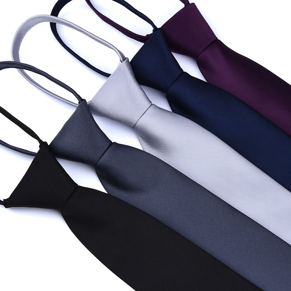 FOMANN Men's Solid Color Zipper Neck Tie - Stylish & Adjustable Formal Tie for Business, Office, Weddings & Special Occasions