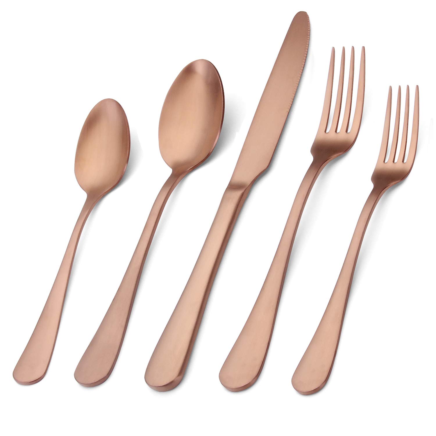 20-Piece Matte Rose Gold Silverware Set - Satin Finish Stainless Steel Flatware with Round Edges, Dishwasher Safe, Service for 4 - Perfect for Dinner Parties, Weddings & Everyday Dining