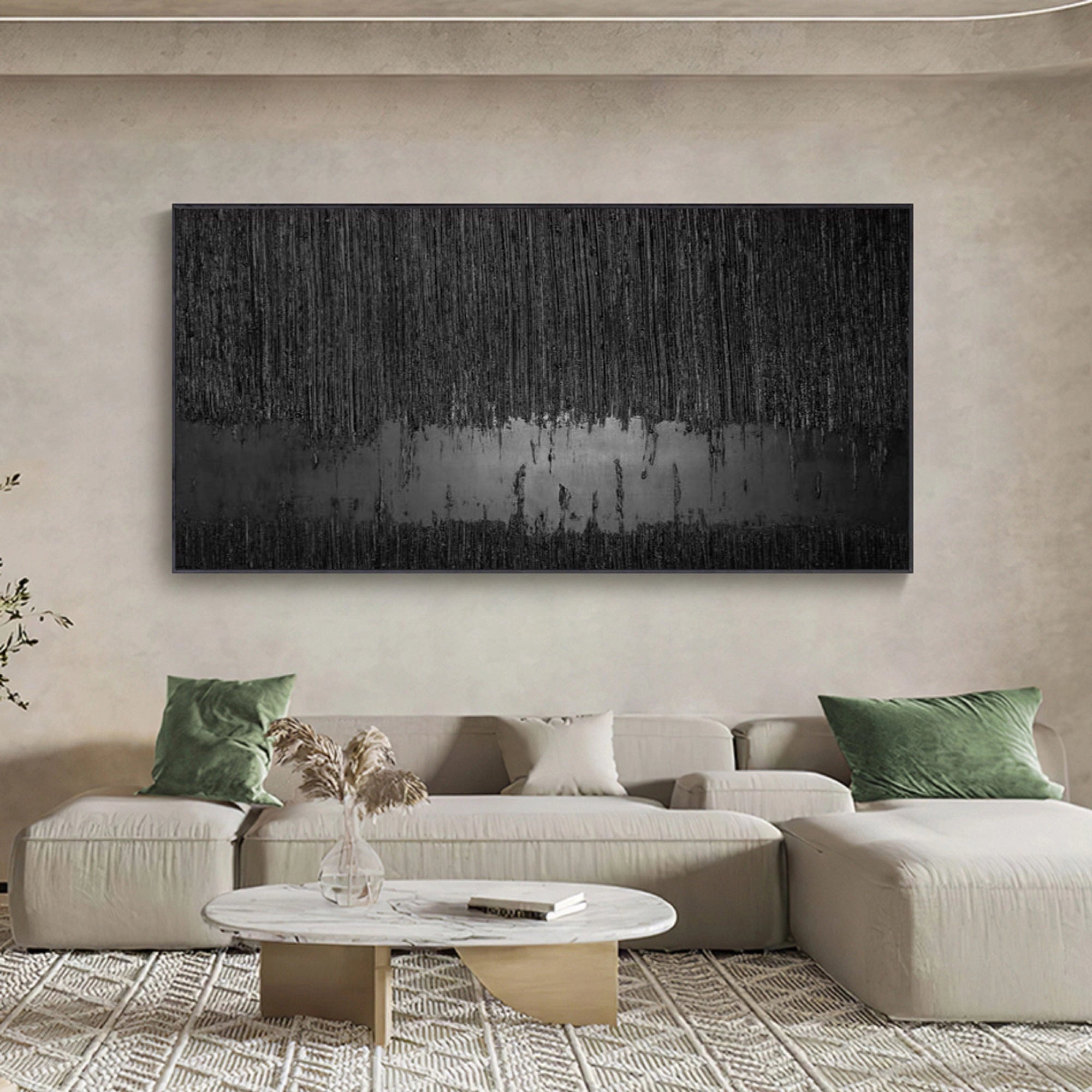 Black Minimalist Textured Abstract Wall Art Painting - Modern Home Decor for Living Room, Bedroom & Office | Premium Canvas Artwork #MZ024