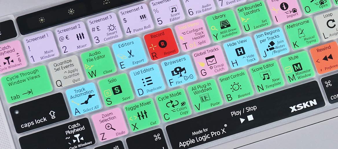 XSKN Logic Pro English Silicone Keyboard Cover for MacBook Pro 16-inch A2141 & 13.3-inch A2251 A2289 A2338 M1 - Touch Bar Shortcuts Skin (US/EU Version) - Perfect for Music Production, Video Editing & Office Work