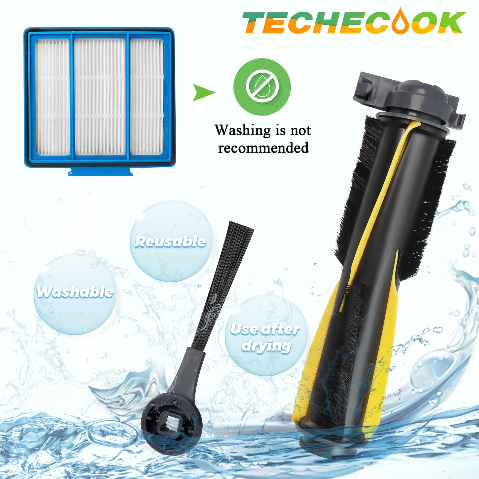 Techecook Shark IQ Robot Vacuum Replacement Parts Kit - 6 Side Brushes, 3 HEPA Filters, 1 Main Roller Brush & Cleaning Tool for Shark R101AE RV1001AE Models - Perfect for Home Cleaning Maintenance
