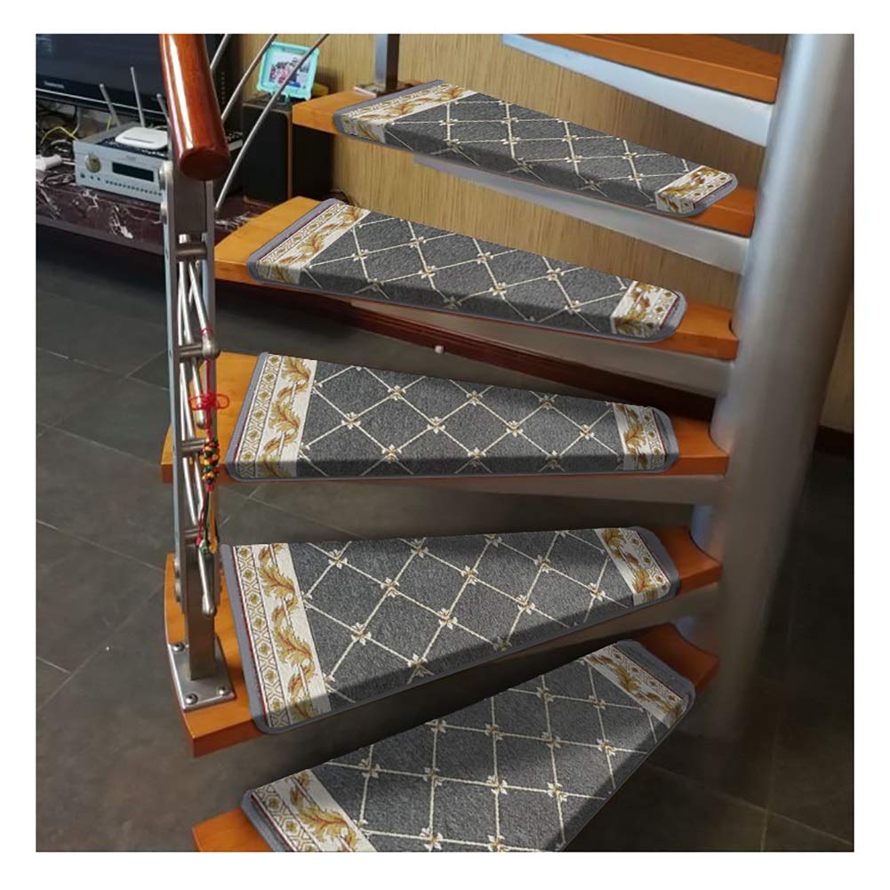 Non-Slip Spiral Stair Treads Carpet - 15pcs Right Turn Staircase Mats, Anti-Skid Step Pads for Indoor Safety, Reusable Adhesive Rug with No Residue - Perfect for Homes, Apartments, and Offices
