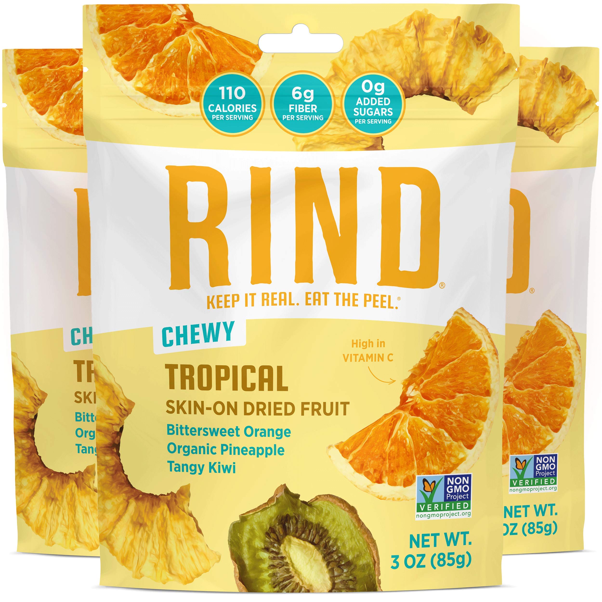 Organic Dried Fruit Snacks - Tropical Blend with Bittersweet Orange, Pineapple & Kiwi | Vegan, Paleo, Gluten-Free Superfood | Rich in Fiber & Vitamins A, C, E | 3oz (3 Pack) | Perfect for Healthy Snacking, Lunchboxes & On-the-Go Energy