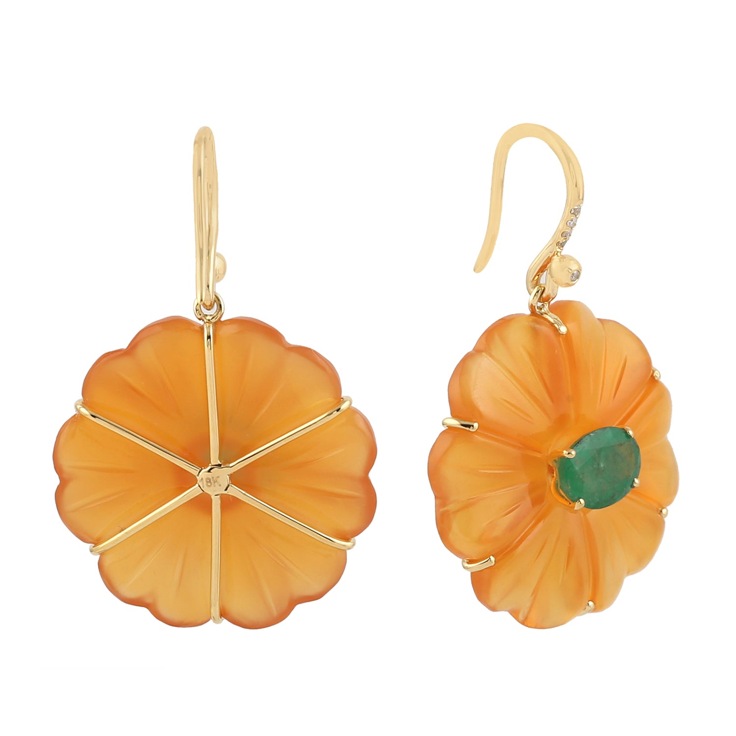 Exquisite 14K Gold Onyx Oval Cut Emerald Pave Diamond Flower Dangle Earrings for Women | Elegant Hook Earrings for Parties, Weddings & Special Occasions