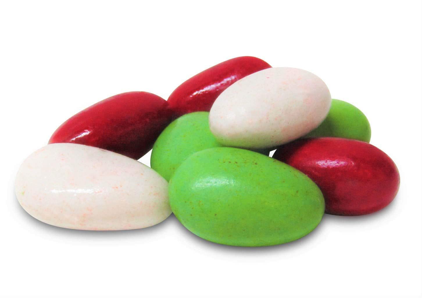 Premium White, Red & Green Jordan Almonds - 3.5 lbs Bulk Candy in Jumbo Jar - Perfect for Weddings, Baby Showers & Party Favors
