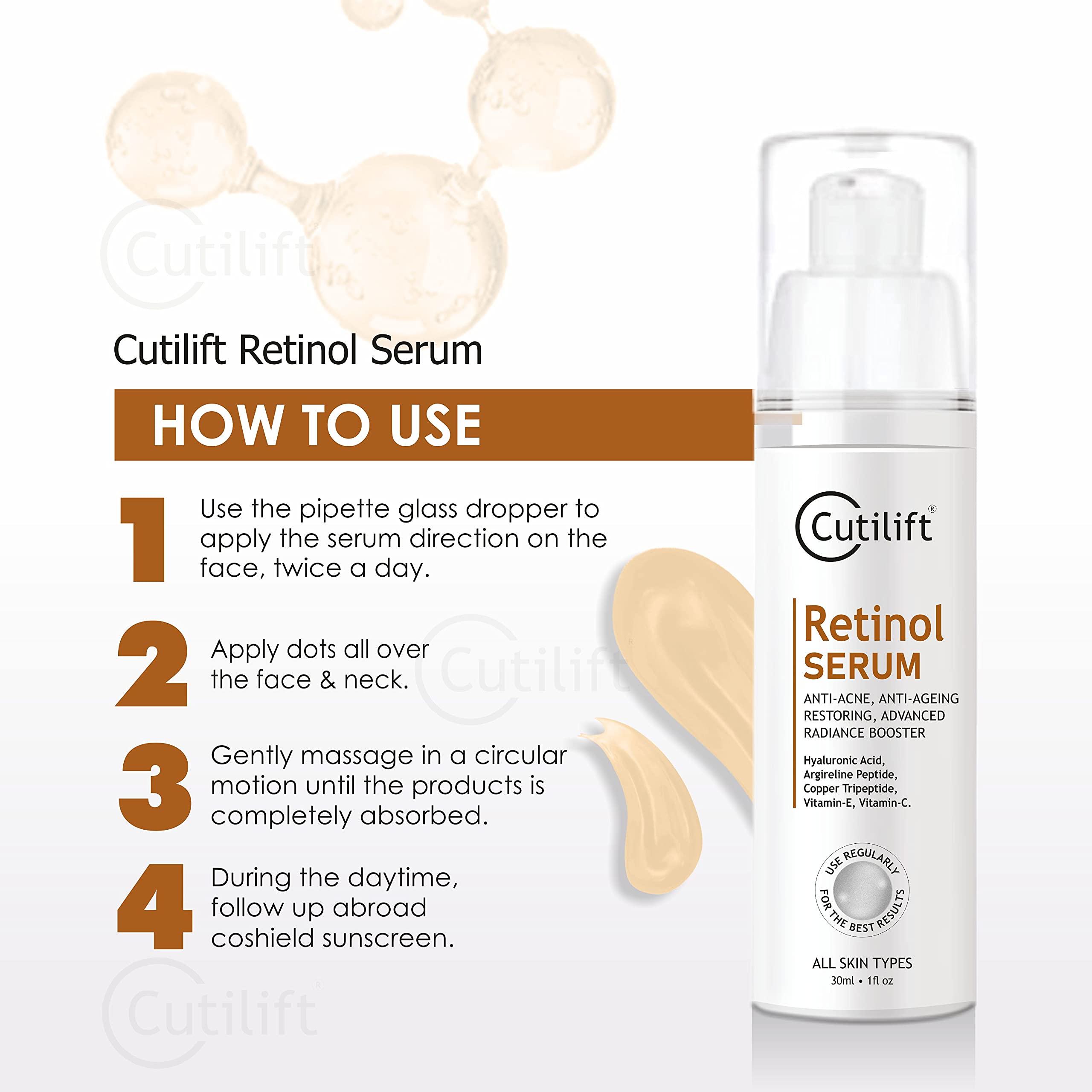 Cutilift Retinol Serum 30ml - Anti-Aging Night Face Serum for Pores & Wrinkles | Hydrating & Brightening Skincare for Women & Men | Perfect for Night Routine & Dry Skin Care