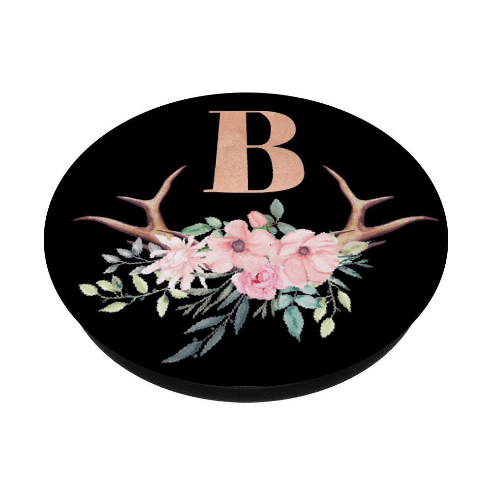 Personalized Monogram Letter B Necklace - Rose Gold Antler Pendant with Pink Floral Design | Perfect for Birthdays, Anniversaries & Gifts for Women