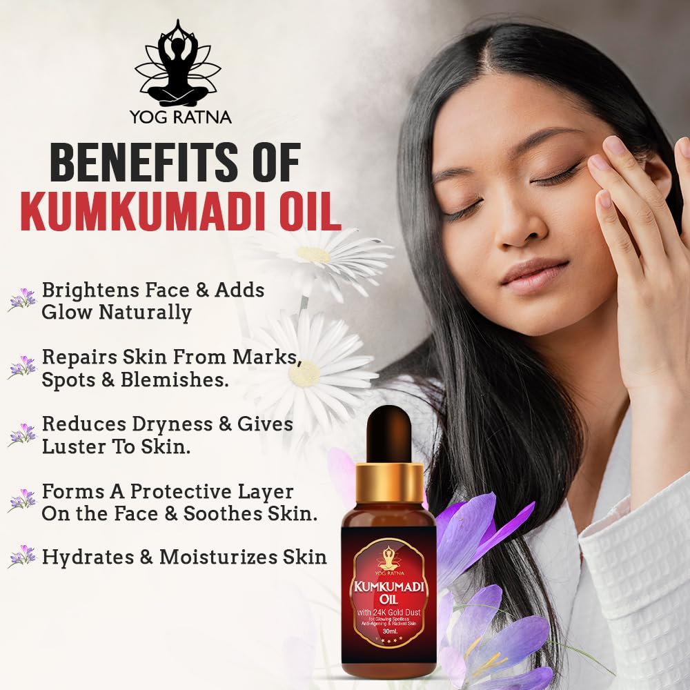 Kumkumadi Essential Oil for Skin Lightening & Dark Circle Removal - Brightens Dark Spots, Evens Skin Tone, Promotes Glowing Complexion - 30ml | Perfect for Nighttime Skincare Routine & Anti-Aging Treatment
